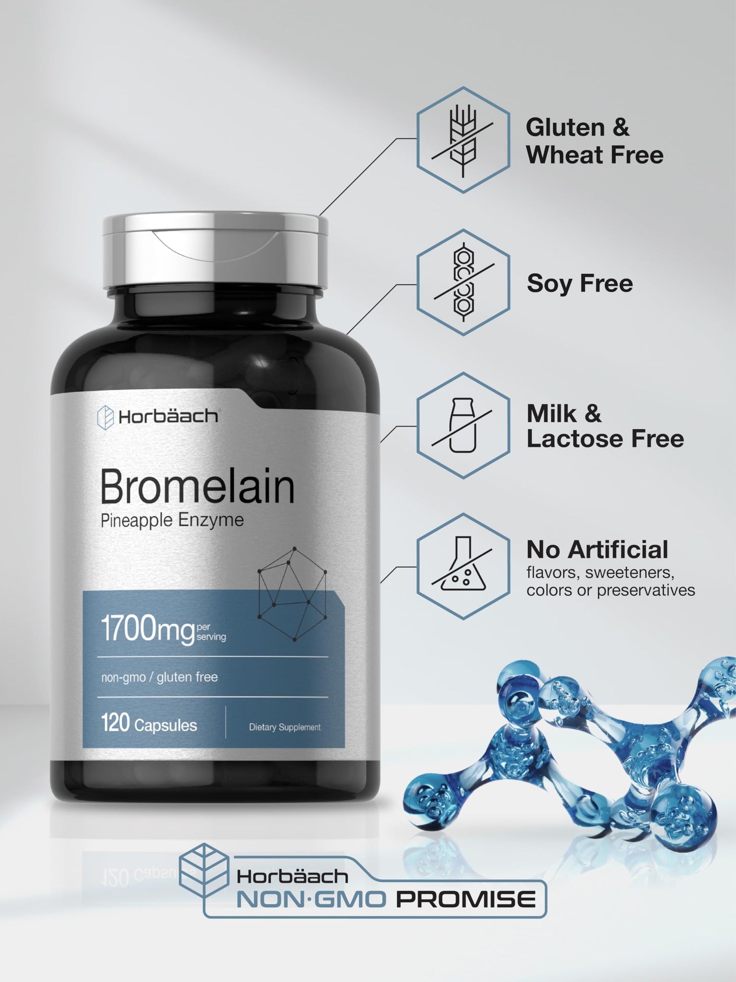 Horbäach Bromelain 1700 mg Capsule, 120 Count