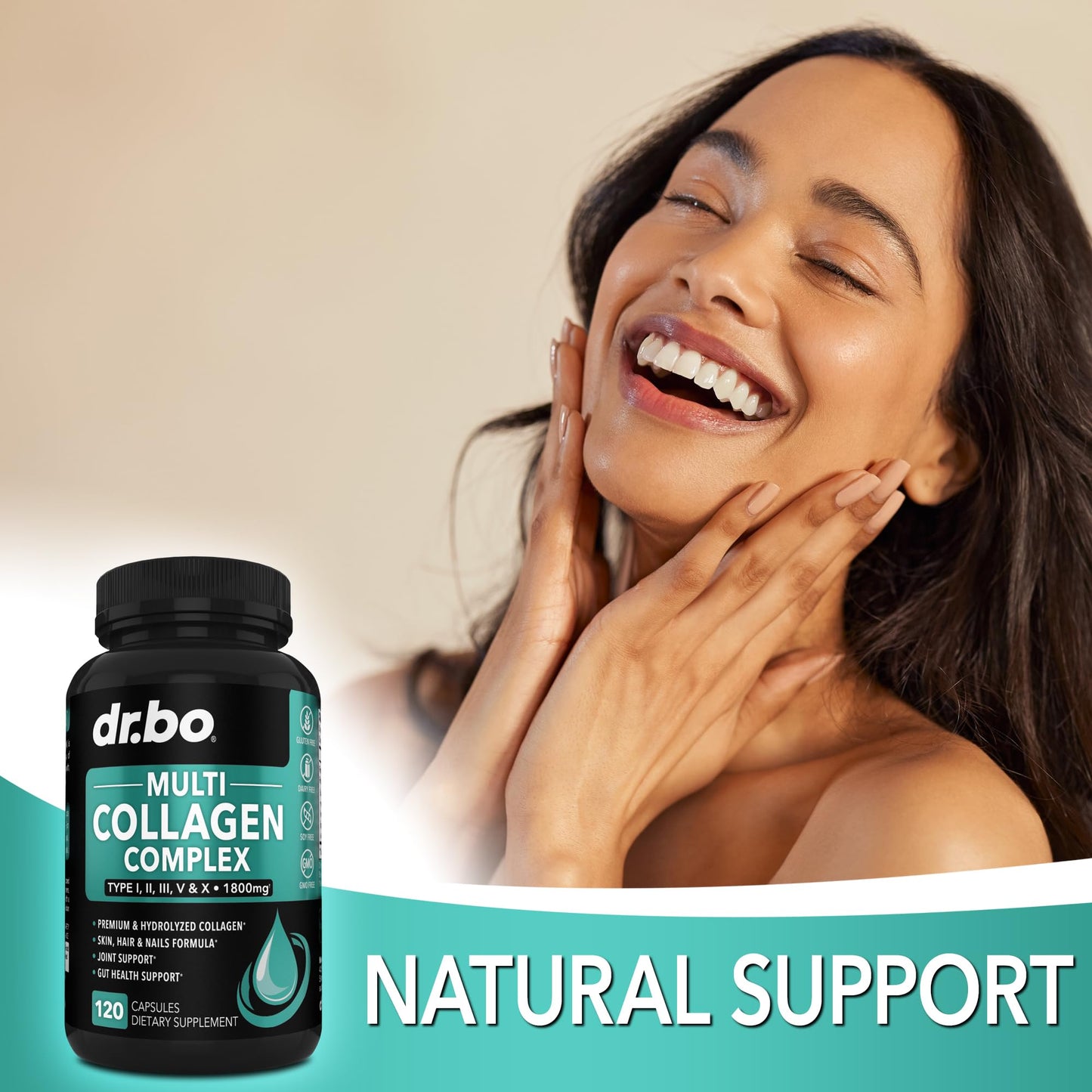 DR. BO Multi Collagen Peptides for Women & Men Type I, II, III, V & X Capsules, 120 Count