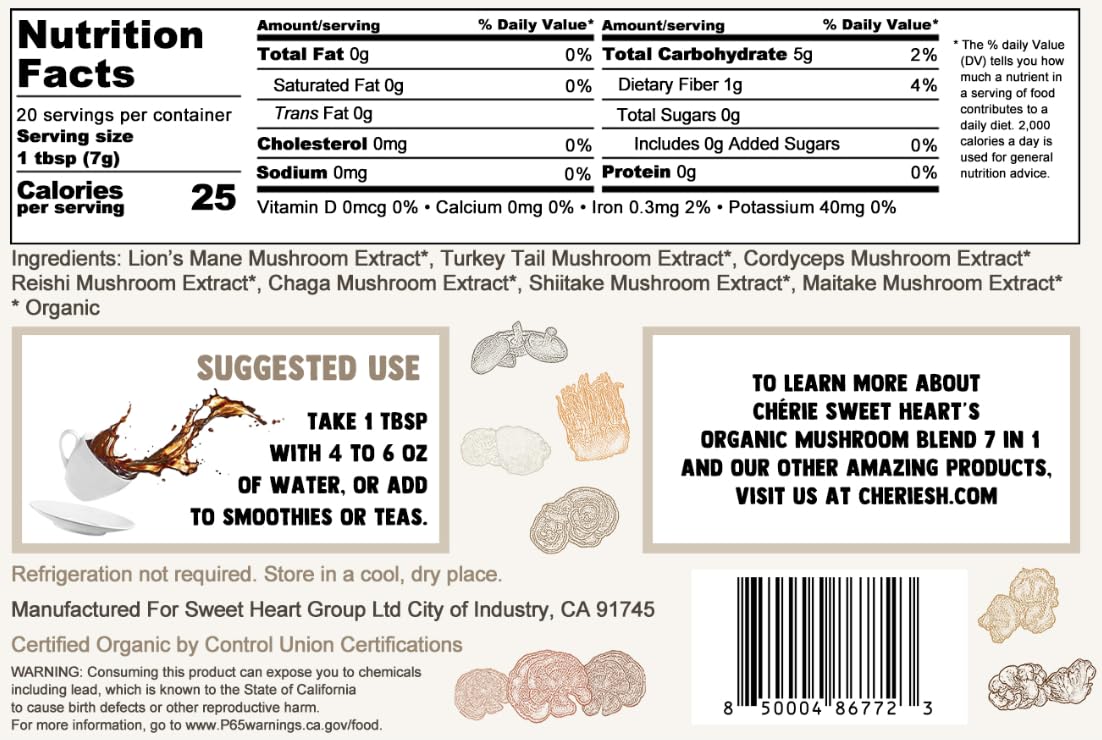 Chérie Sweet Heart 7 Mushroom Extract Powder, 5 Ounce
