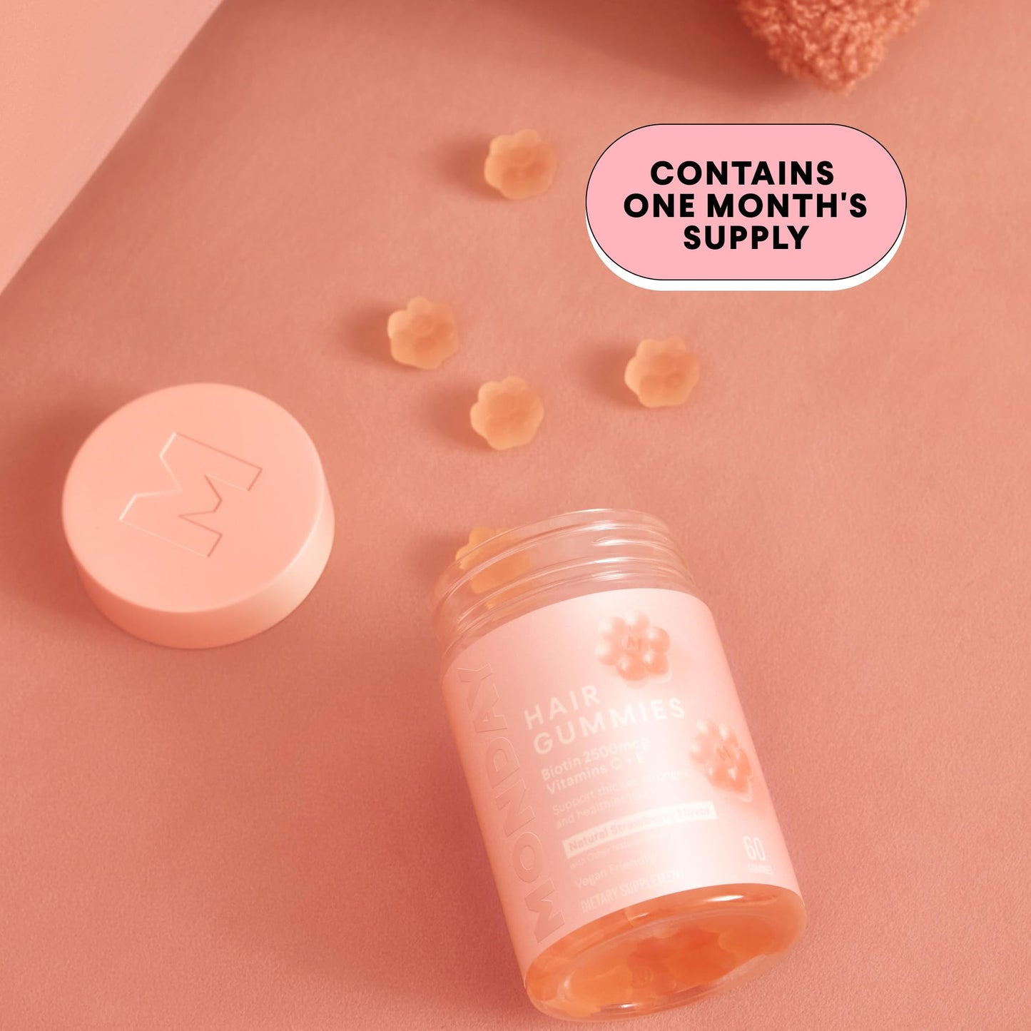 MONDAY HAIRCARE Hair Gummies with Biotin 2500 mcg, Vitamin C & Vitamin E for Thicker, Stronger Hair, 60 Gummies