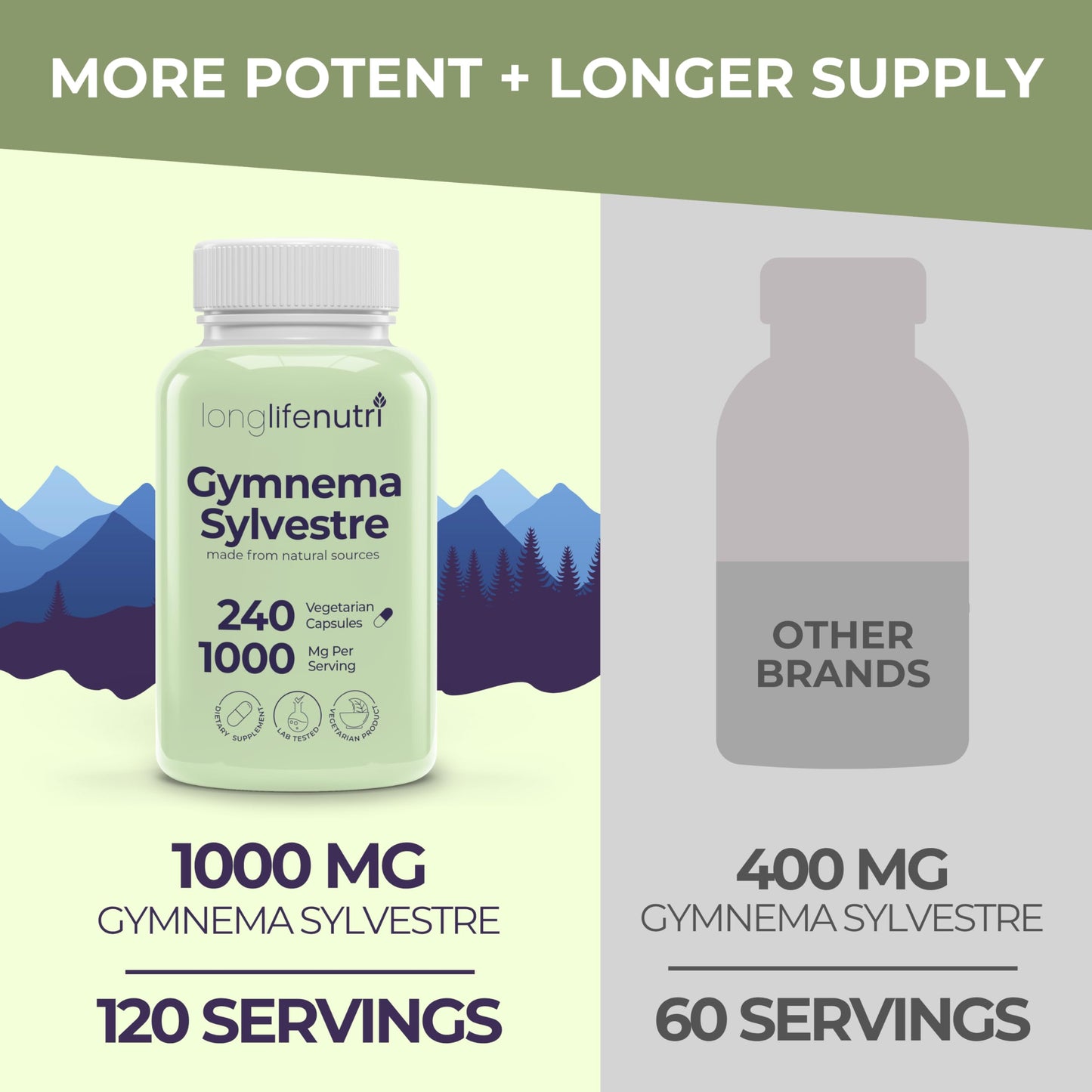 LongLifeNutri Gymnema Sylvestre 1000mg Organic 20:1 Leaf Extract, 240 Capsules