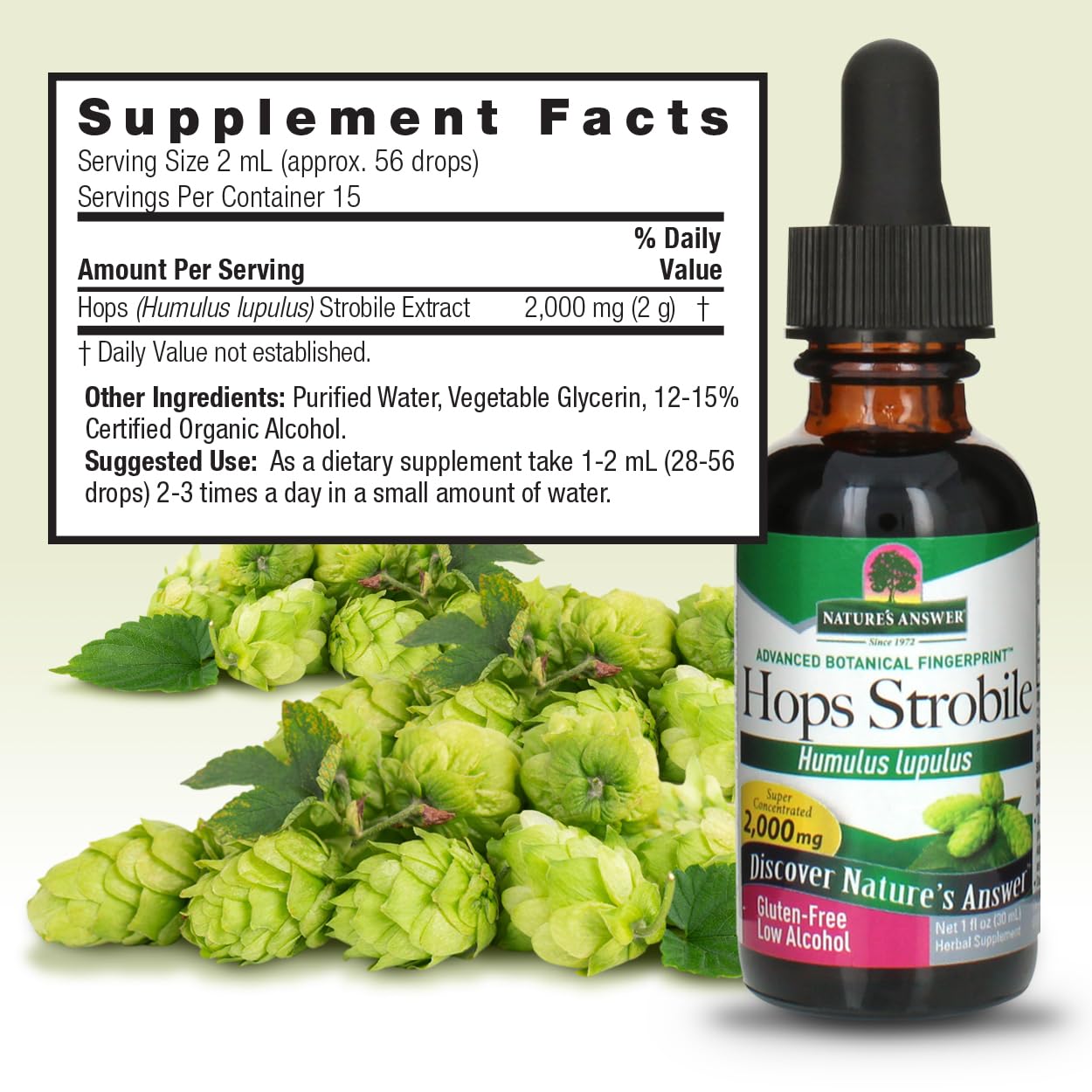 Nature's Answer Hops with Organic Alcohol Liquid, 1 Fl Oz (Pack of 1)