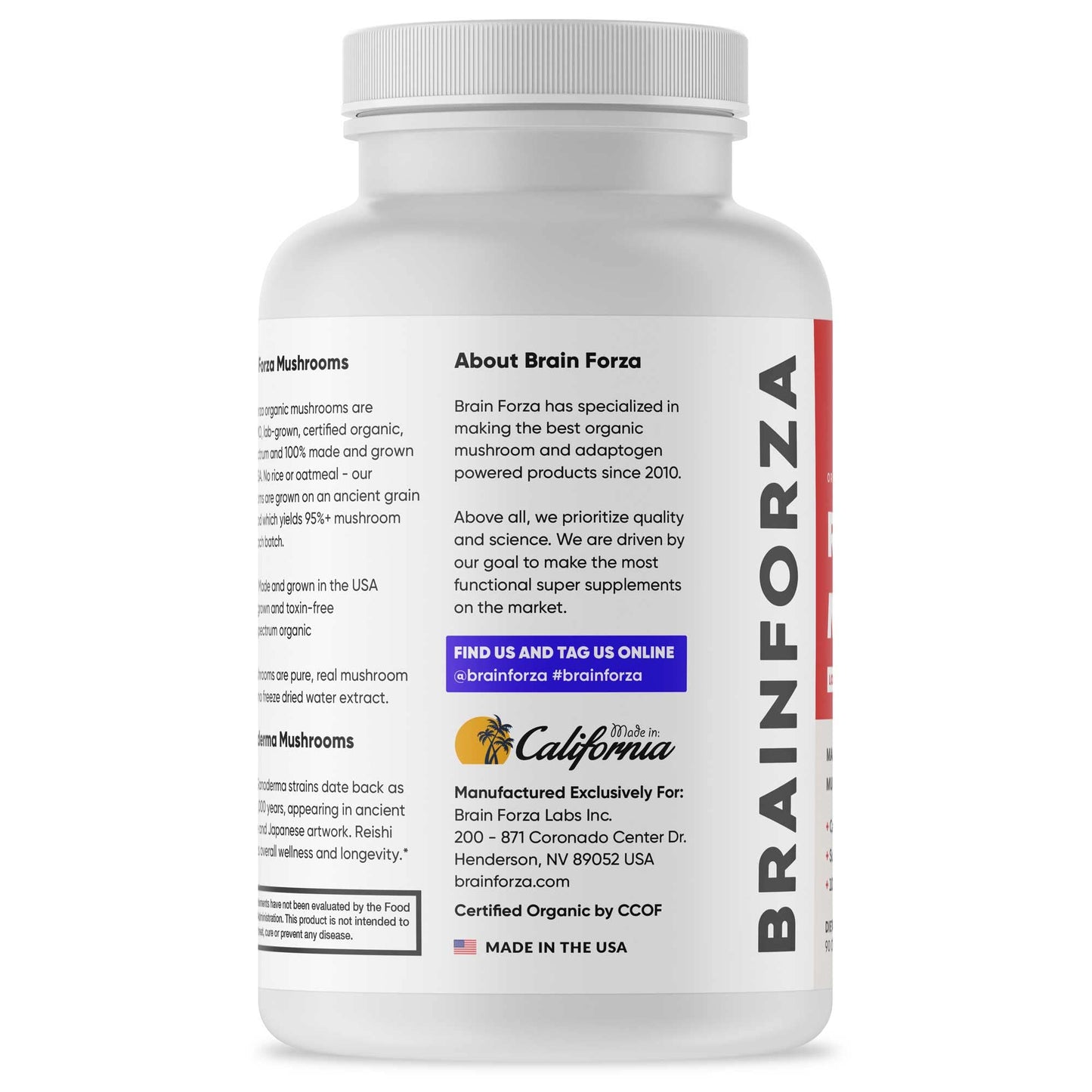 Brain Forza Organic Red Reishi Mushroom Capsules - 90 Count