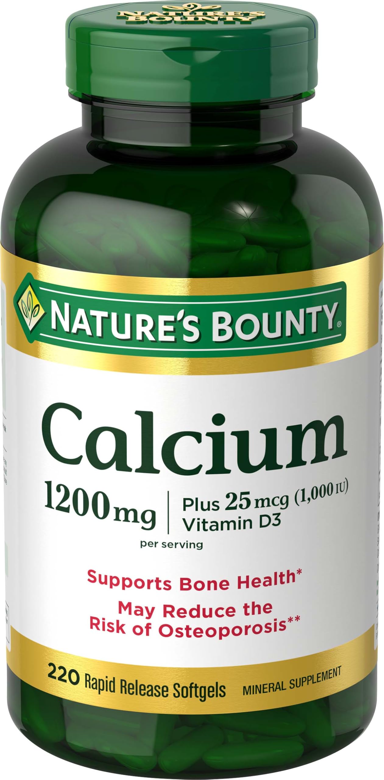 Nature's Bounty Calcium 1200 mg with Vitamin D3 Softgels, 220 Count