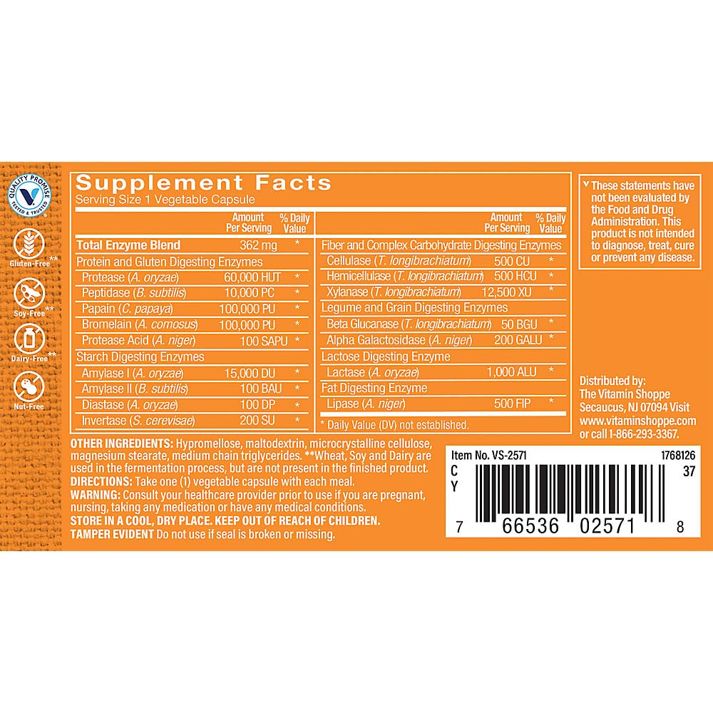 The Vitamin Shoppe Digest Extra Enzymes - Advanced Digestive Support Capsules, 30 Count