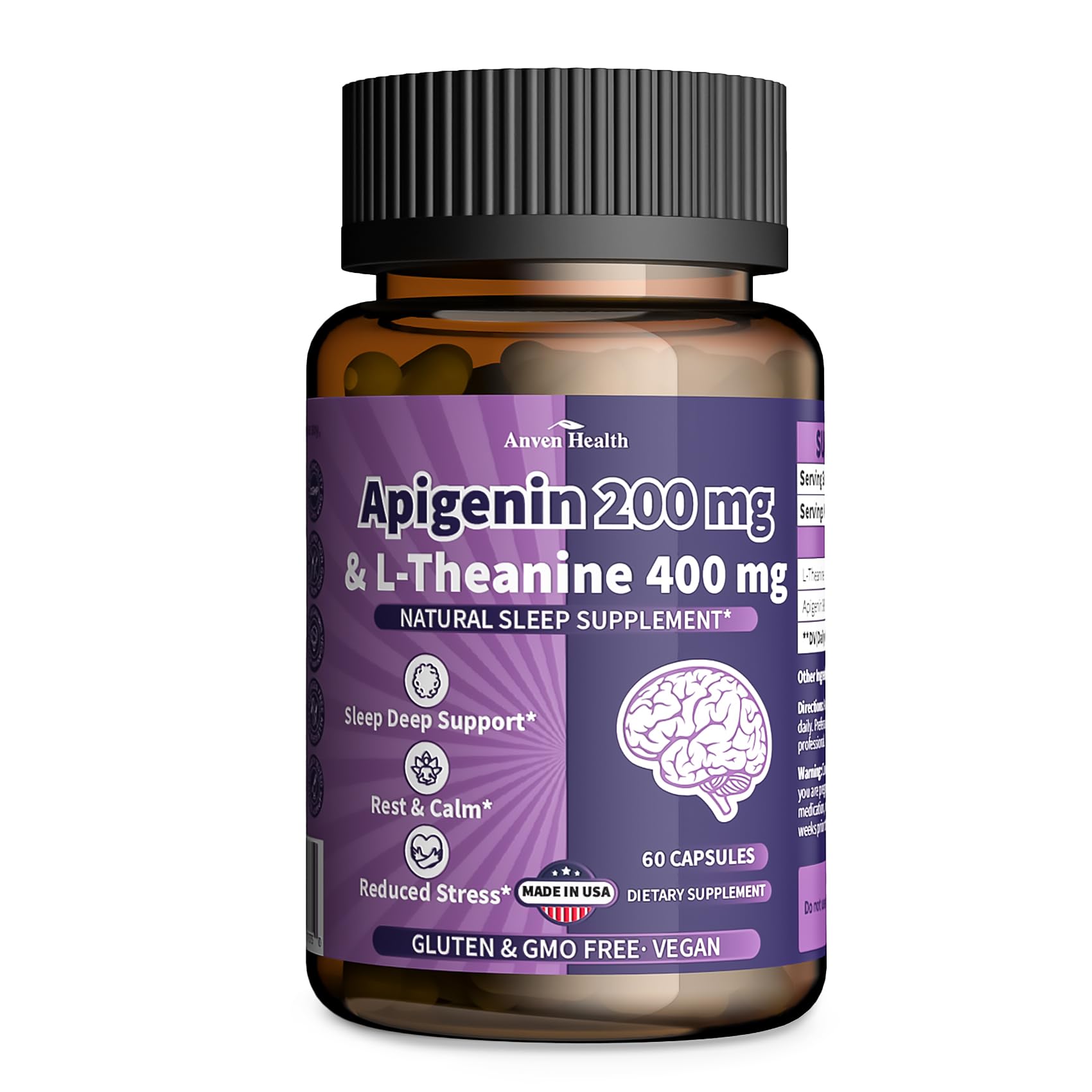 Anven Health 400mg L-Theanine with 200mg Apigenin Sleep Support Capsule 60 Capsules