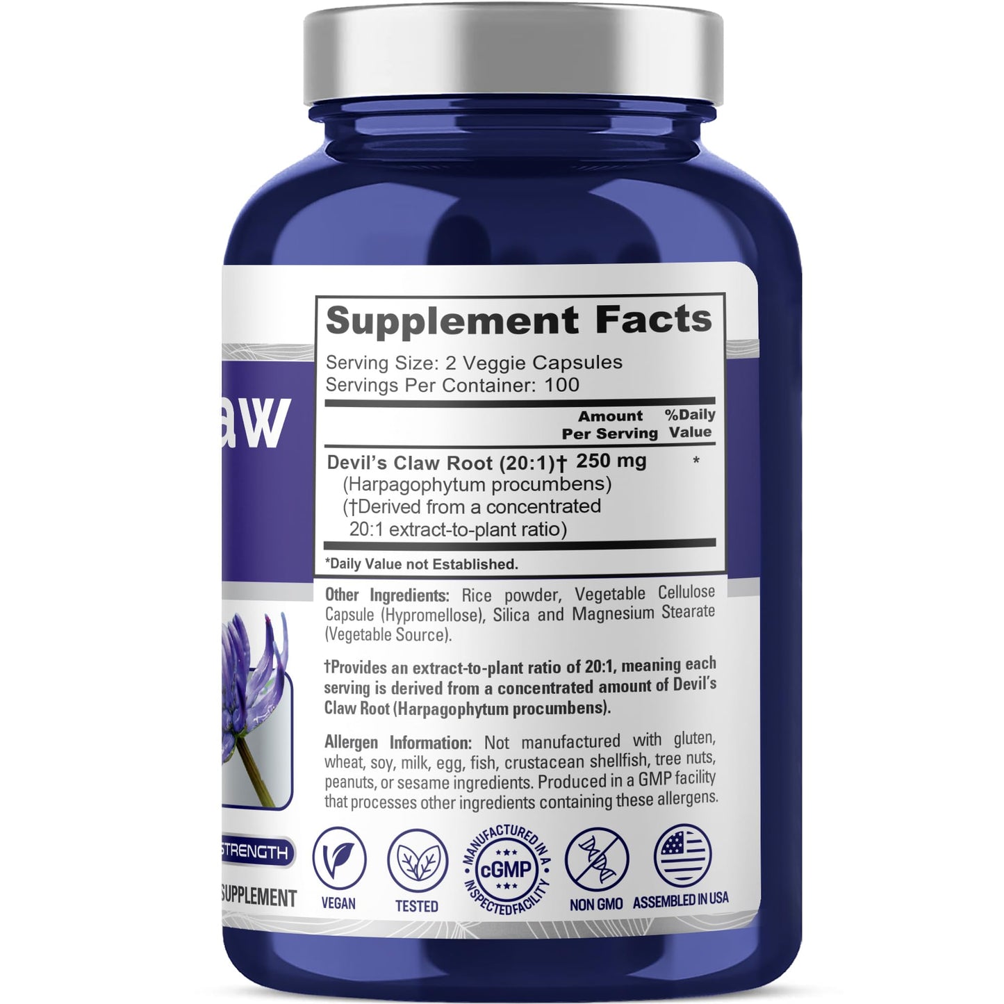NusaPure Devil's Claw 250mg Veggie Capsules, 200 Count