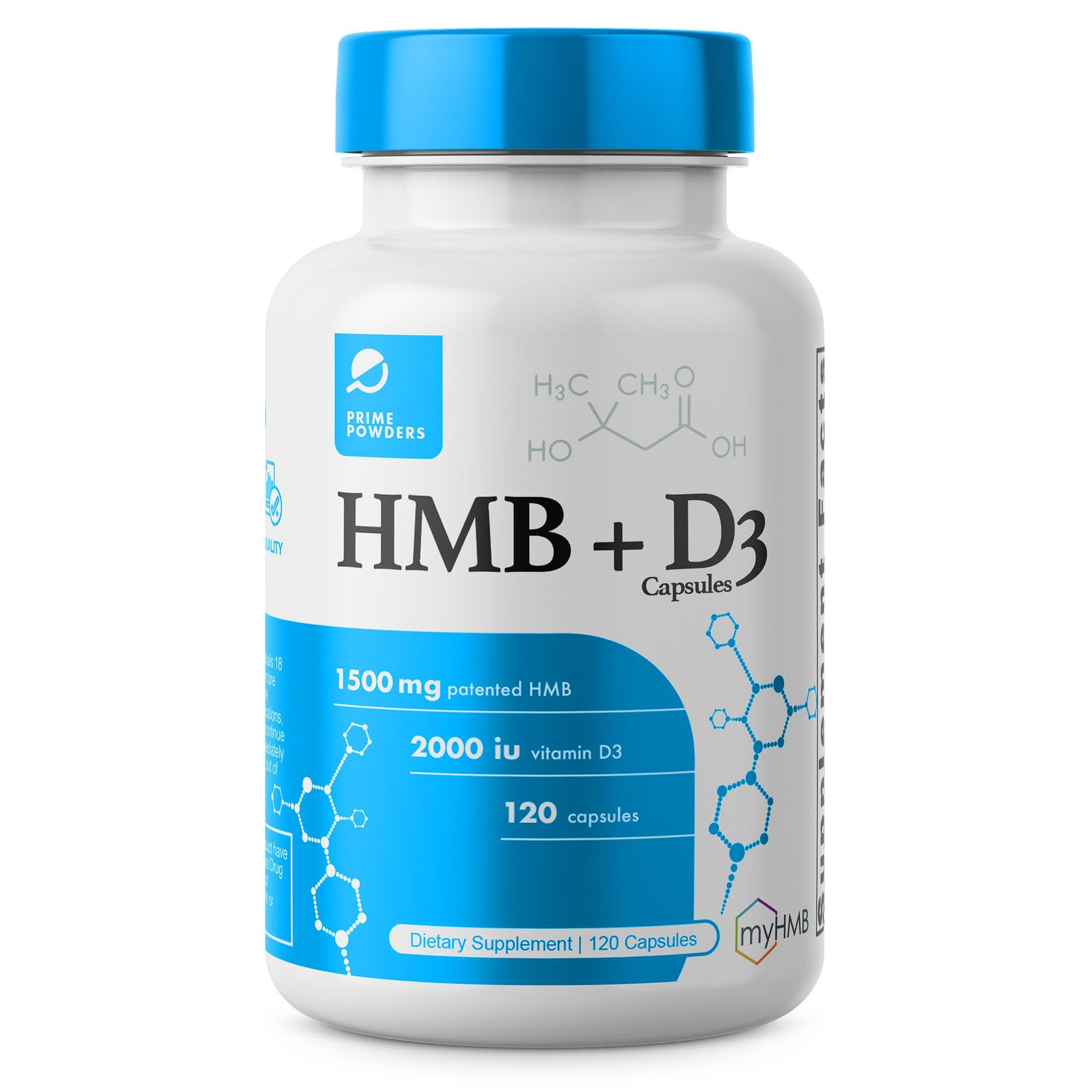 Prime Powders HMB and Vitamin D3 Supplement Capsules, 120 Count