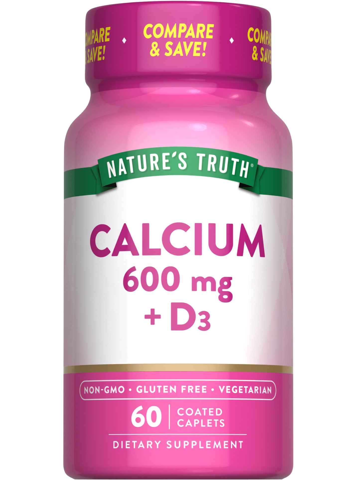 Nature's Truth Calcium 600 mg with Vitamin D3 Caplets, 60 Count