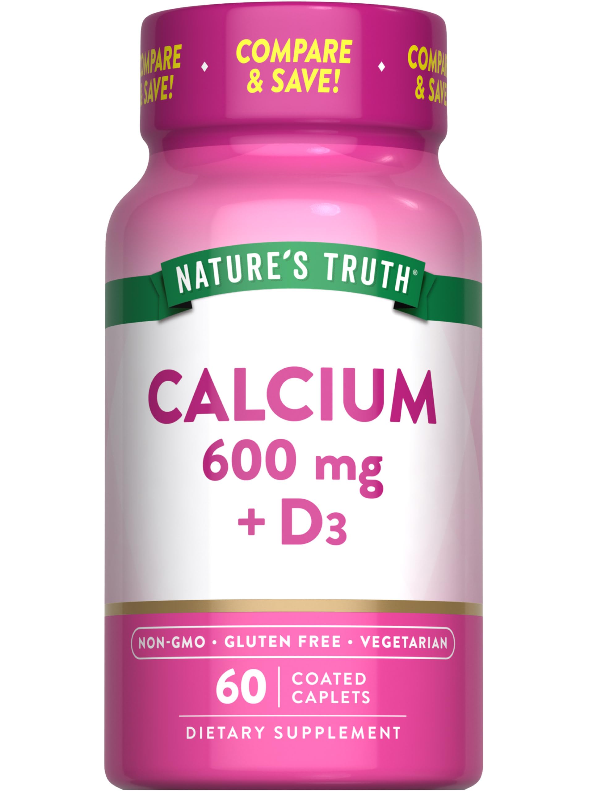 Nature's Truth Calcium 600 mg with Vitamin D3 Caplets, 60 Count