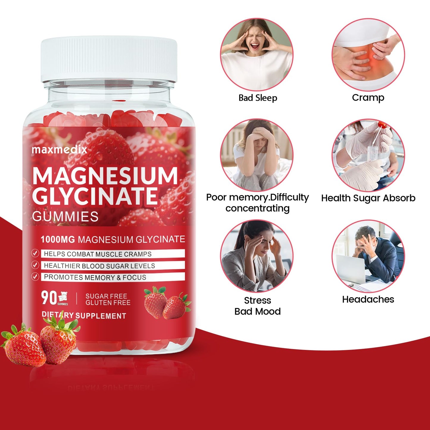 maxmedix Magnesium Glycinate Gummies 1000mg, 90 Gummies