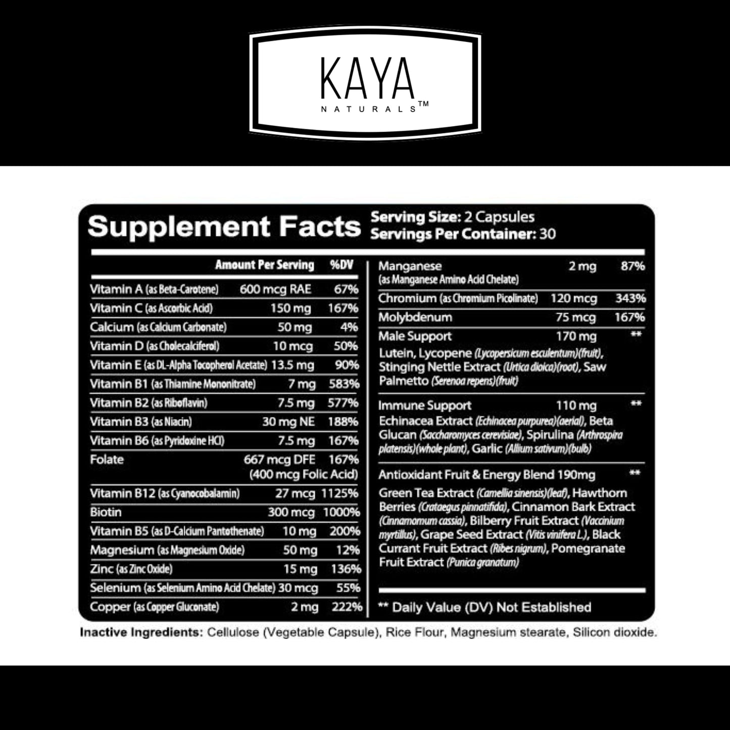 Kaya Naturals Multivitamin for Men - Men's Prostate Multivitamin - 120 Capsules
