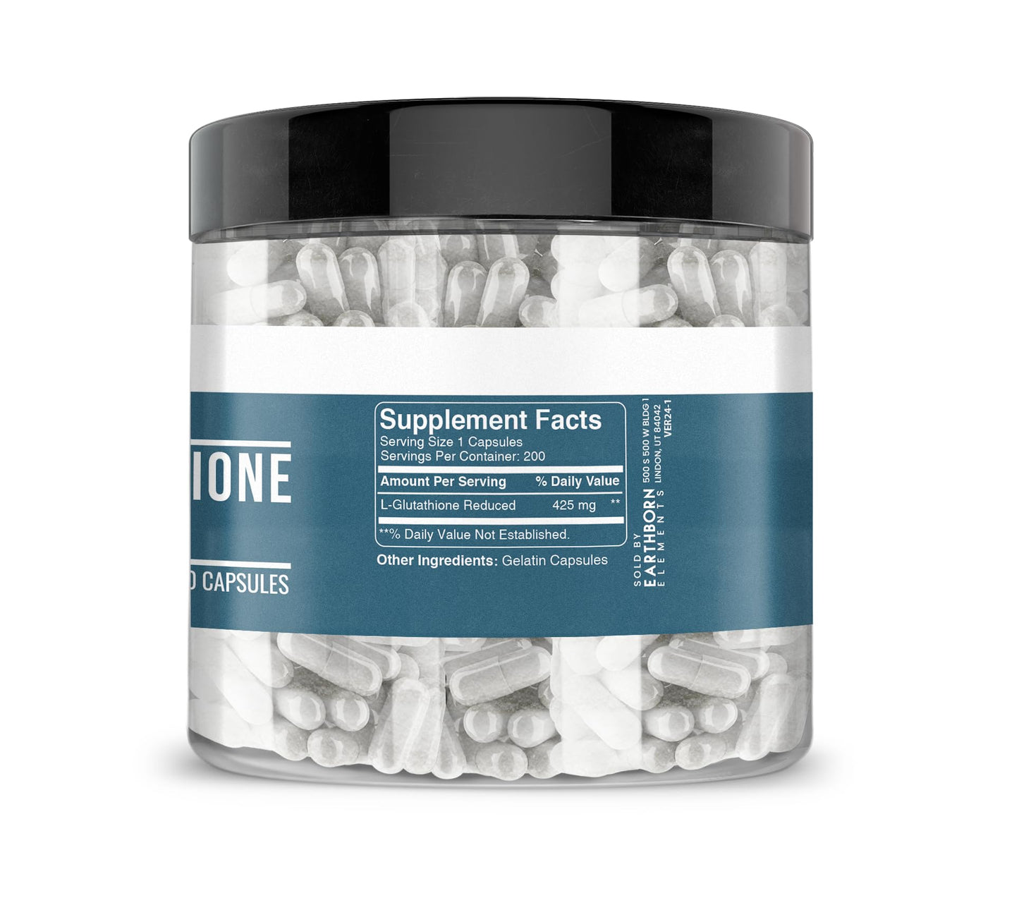 Earthborn Elements L-Glutathione Reduced, Pure & Undiluted, No Additives Capsule, 200 Count