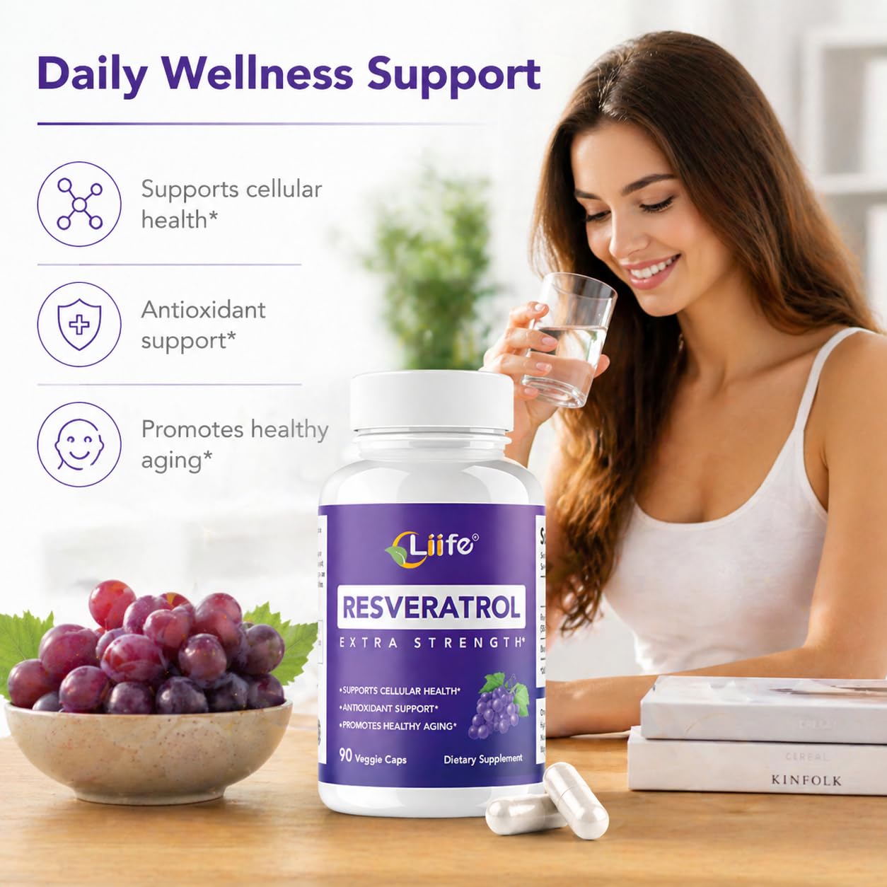 LIIFE Resveratrol Supplement with Trans-Resveratrol & Black Pepper Extract Softgels 90