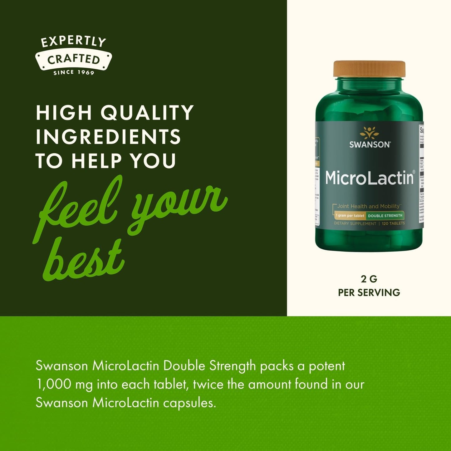 Swanson Microlactin Double Strength 1000 mg Tablets, 120 Tablets