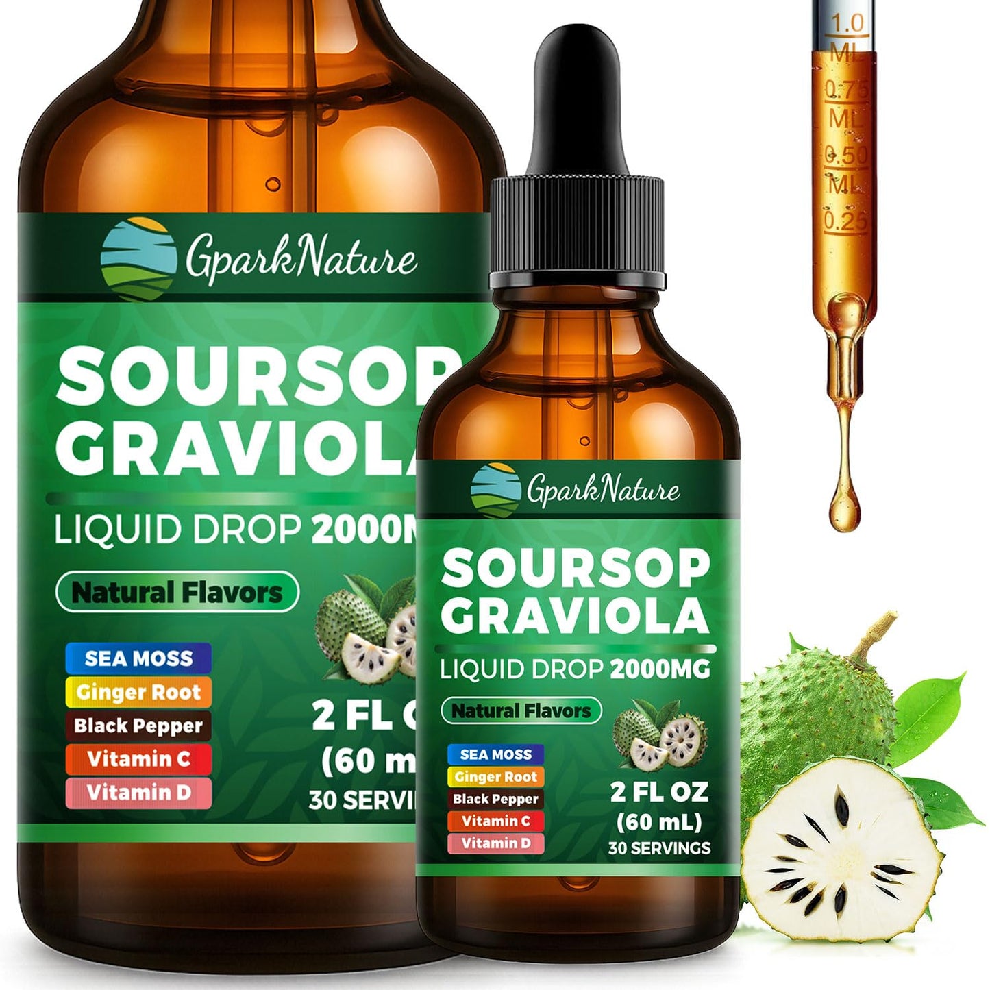 GparkNature Soursop Drops 2000mg Gummy 60 Count