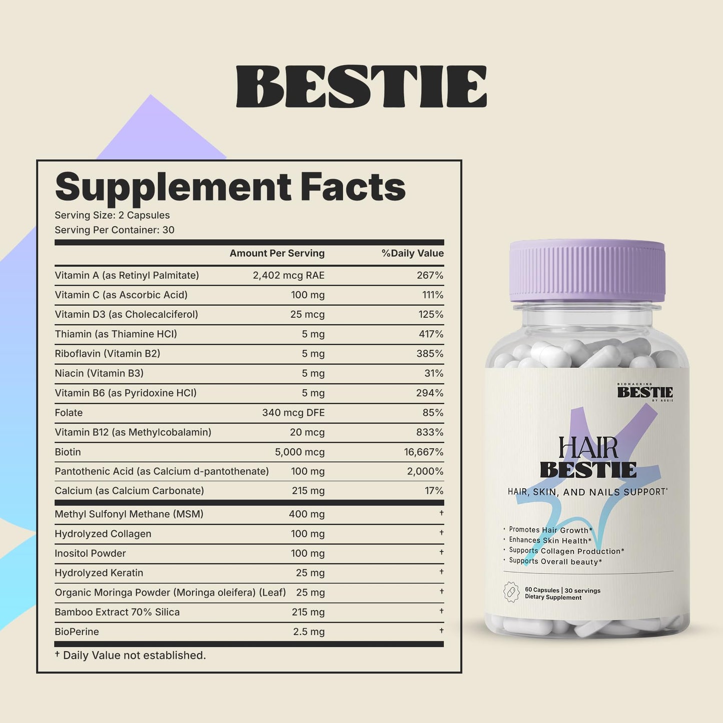 Biohacking Bestie Hair Bestie Supplement Capsule, 60 Capsules