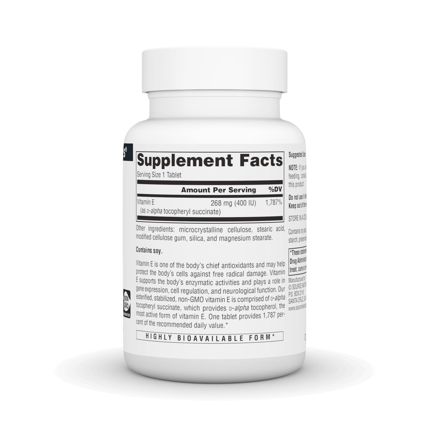Source Naturals Vitamin E Non-GMO Antioxidant Support 400 IU, 60 Tablets
