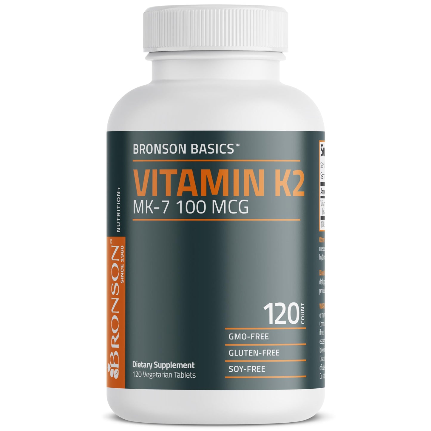Bronson Vitamin K2 MK-7 100 MCG K2 as MK7 Menaquinone Non-GMO Tablets, 120 Count