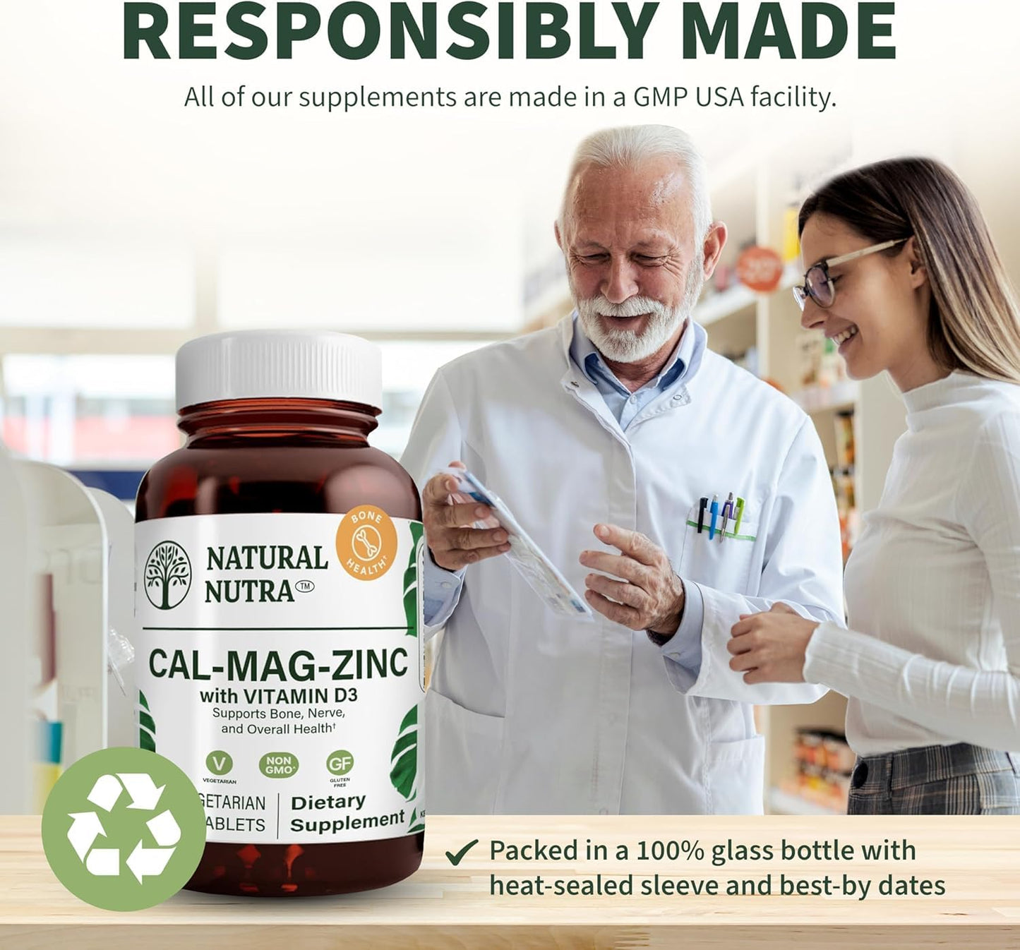 Natural Nutra Calcium Magnesium Zinc with Vitamin D3 Tablets, 500 Tablets (Pack of 2)
