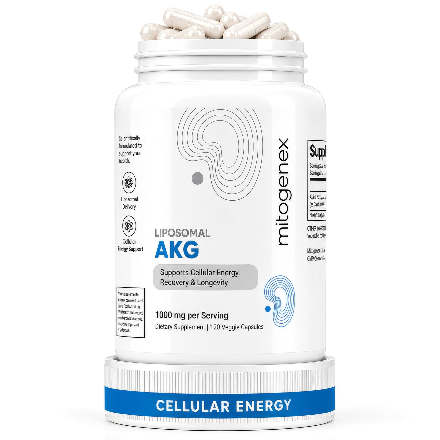 Mitogenex Liposomal AKG Supplement 1000 mg Alpha-Ketoglutarate for Mitochondrial Energy & Cellular Recovery 120 Capsules