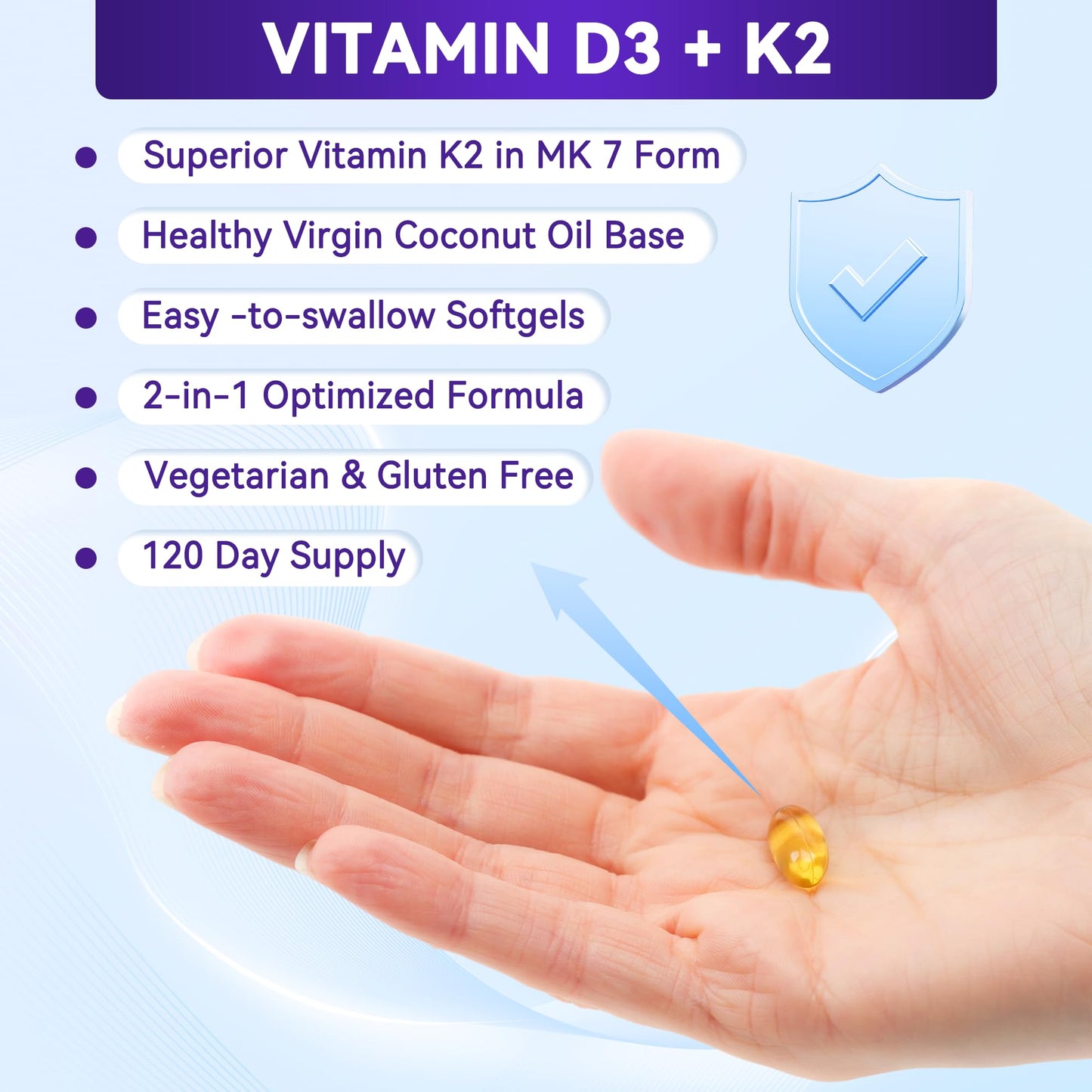 NuvitaGarden Vitamin K2 (MK-7) with D3 Softgels, 120 Count