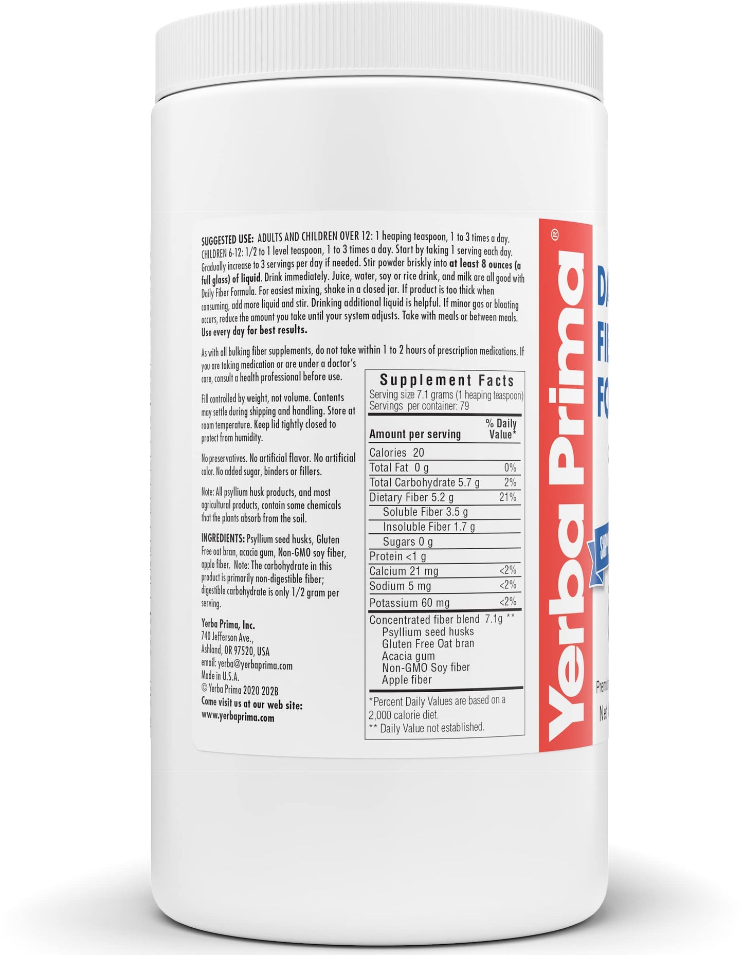 Yerba Prima Daily Fiber Formula Powder 20