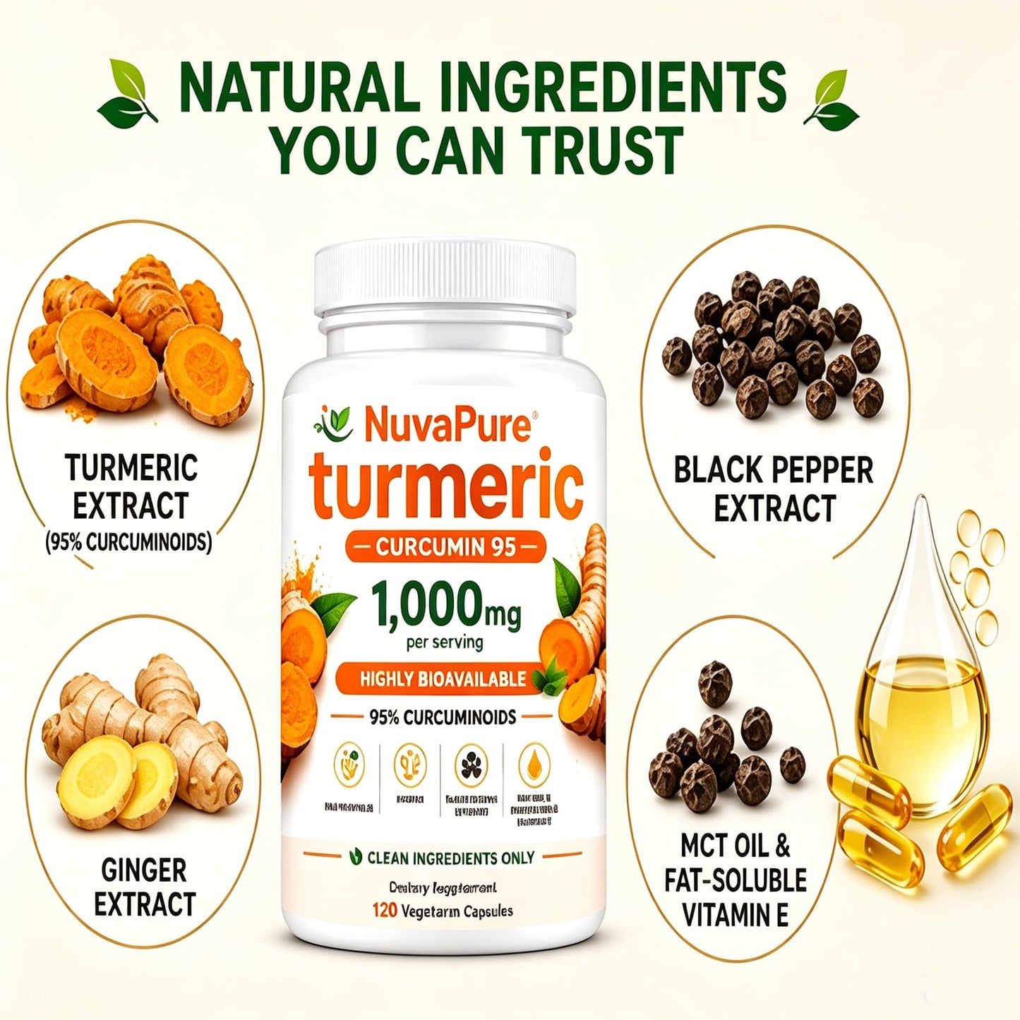 Voyabarefoot Nuvapure Turmeric with Black Pepper Capsule, 120 Count