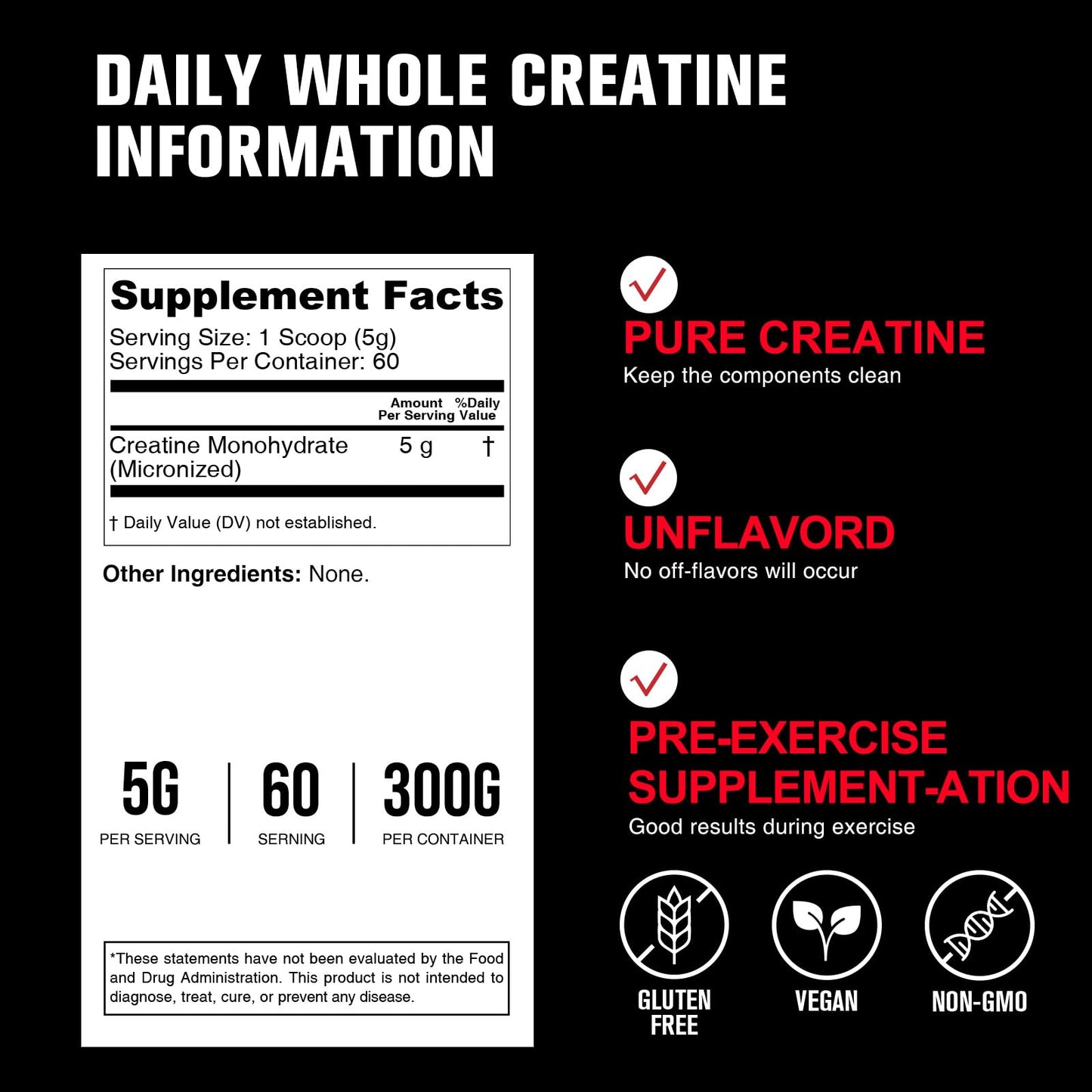DailyWhole Organics Creatine Monohydrate Micronized Powder, 10.58 oz