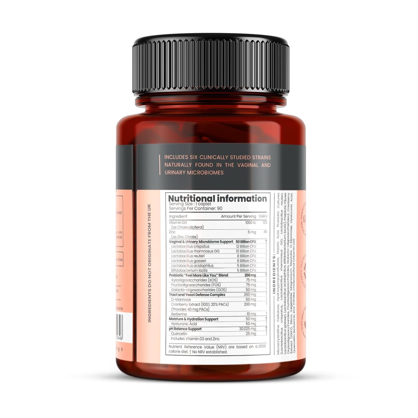 PureClinica Veev Intimate Flora - Vaginal & Gut Microbiome Support – 50 Billion CFU – Probiotics, Prebiotics, Cranberry, D-Mannose, Hyaluronic Acid, Caplets, 90 Count