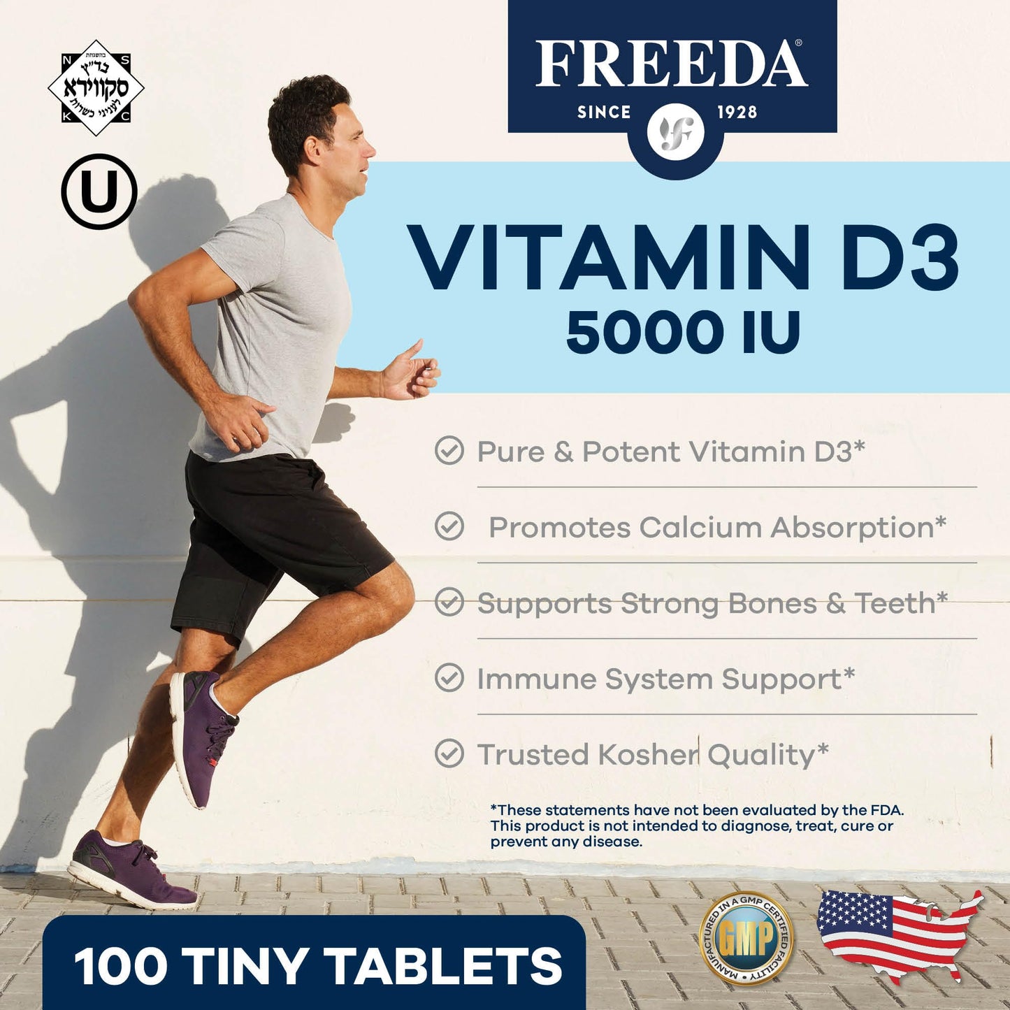 FREEDA Vitamin D3 5000 IU High-Potency Vitamin D Tablets 100 Count