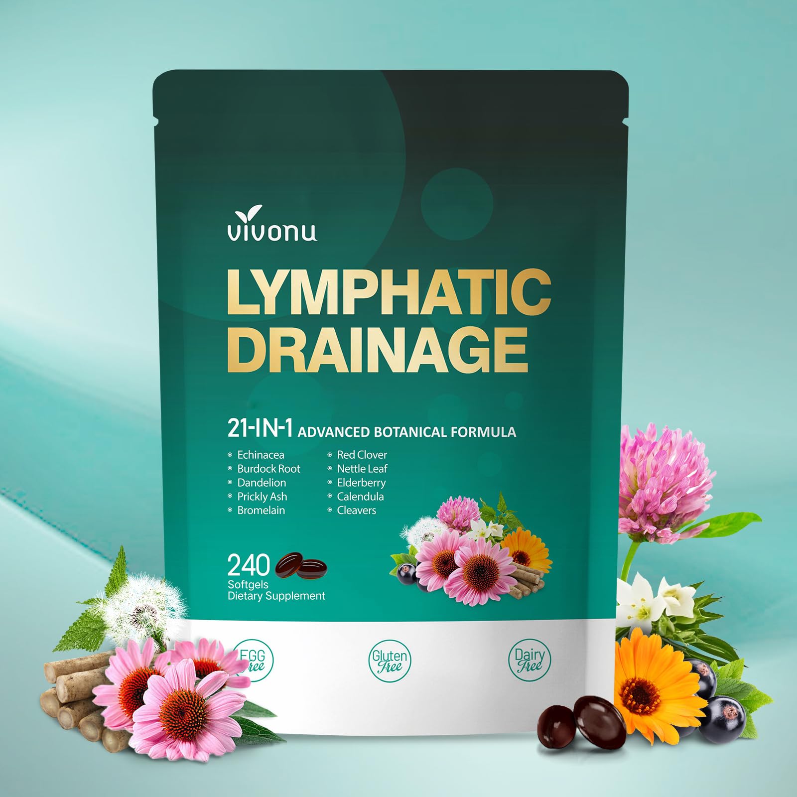 VivoNu 21-in-1 Lymphatic Drainage Supplements Softgels, 1 Count