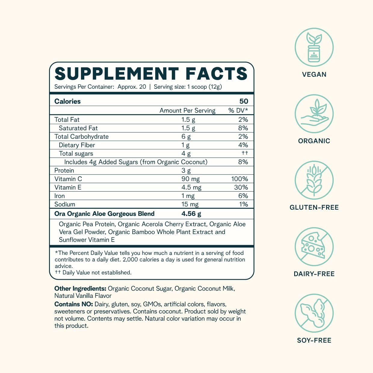 Ora Organic Vegan Collagen-Boosting Powder for Women and Men - Hair, Skin, & Nails Support - Bamboo Silica, Plant-Based Protein, Organic Vitamin C, Aloe Vera - Vanilla Flavor, 8.47 Ounce