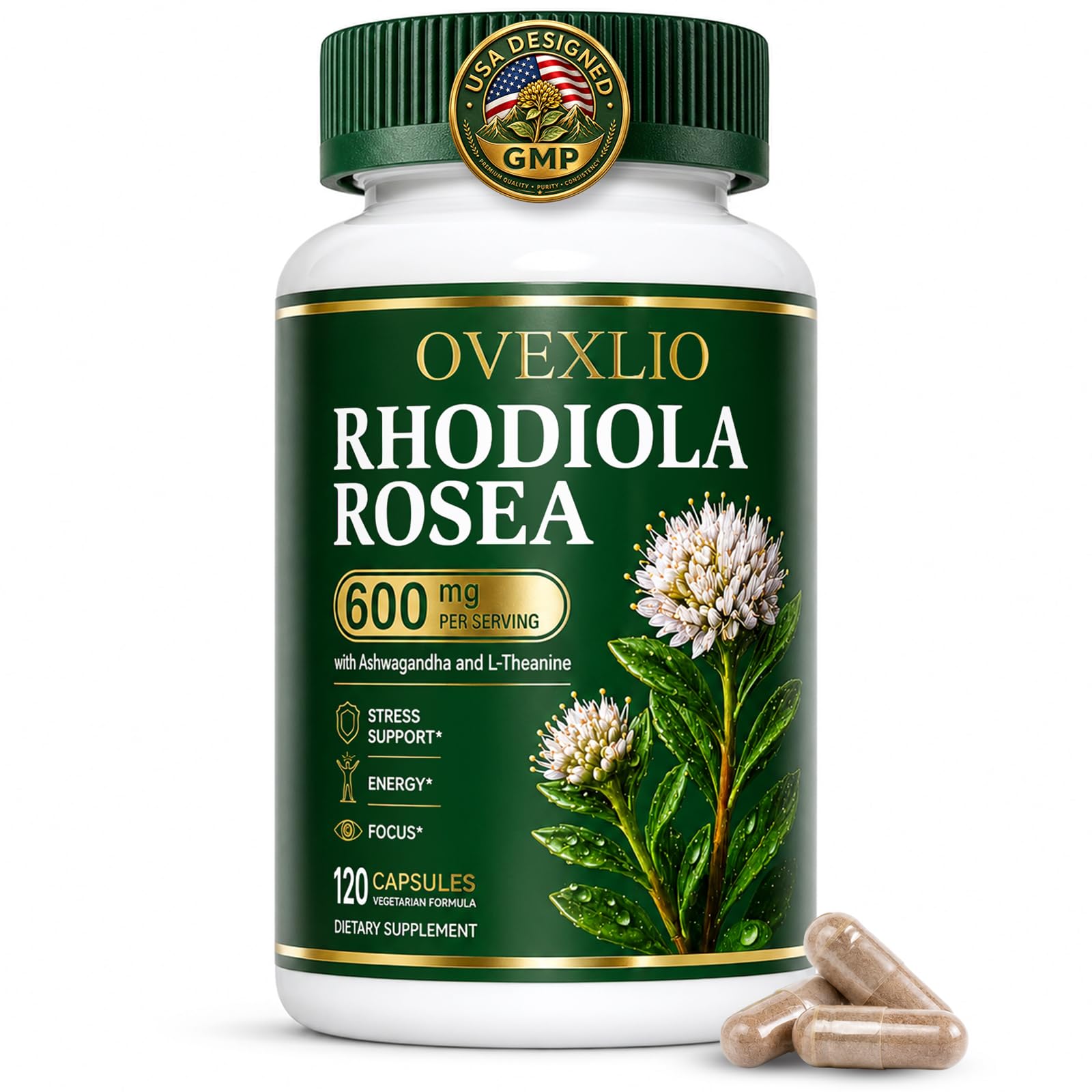 OVEXLIO Rhodiola Rosea Supplement 600mg, 120 Capsules