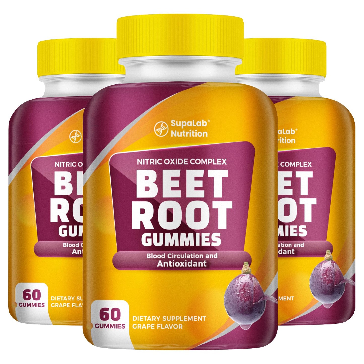 MEGNETA Beet Root Gummies – Nitric Oxide Complex with Grape Seed & Pomegranate – Grape Flavor, 180 Gummies
