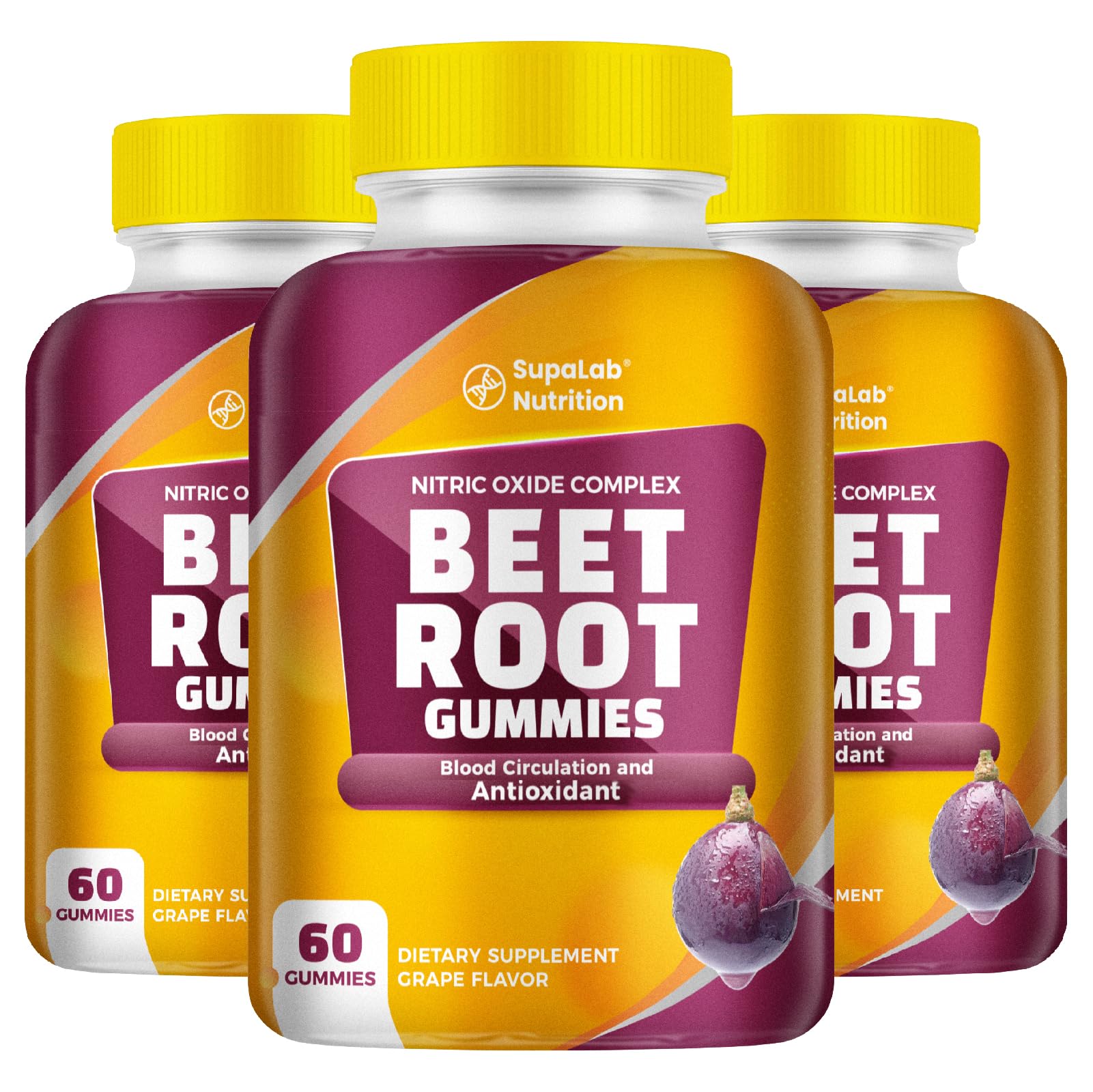 MEGNETA Beet Root Gummies – Nitric Oxide Complex with Grape Seed & Pomegranate – Grape Flavor, 180 Gummies