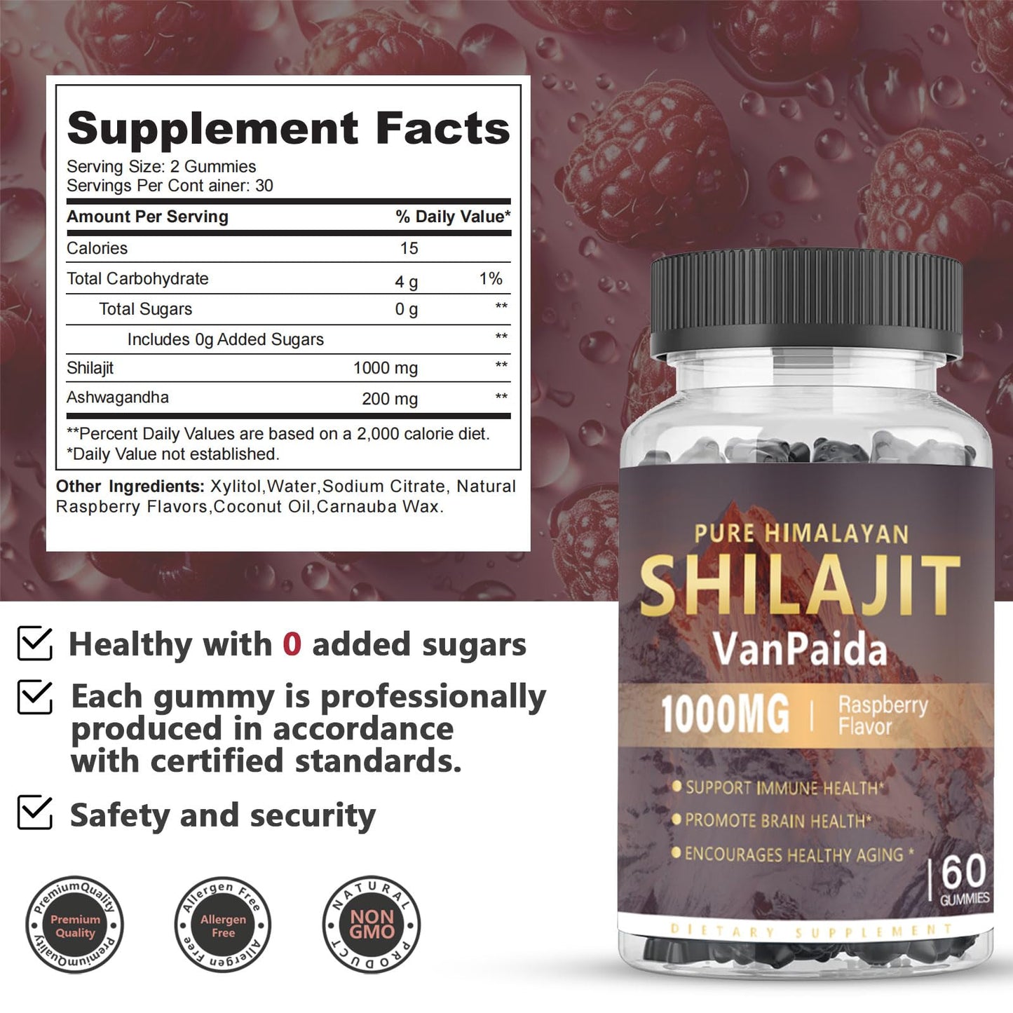 Van Paida Sugar Free Shilajit 60 Gummies