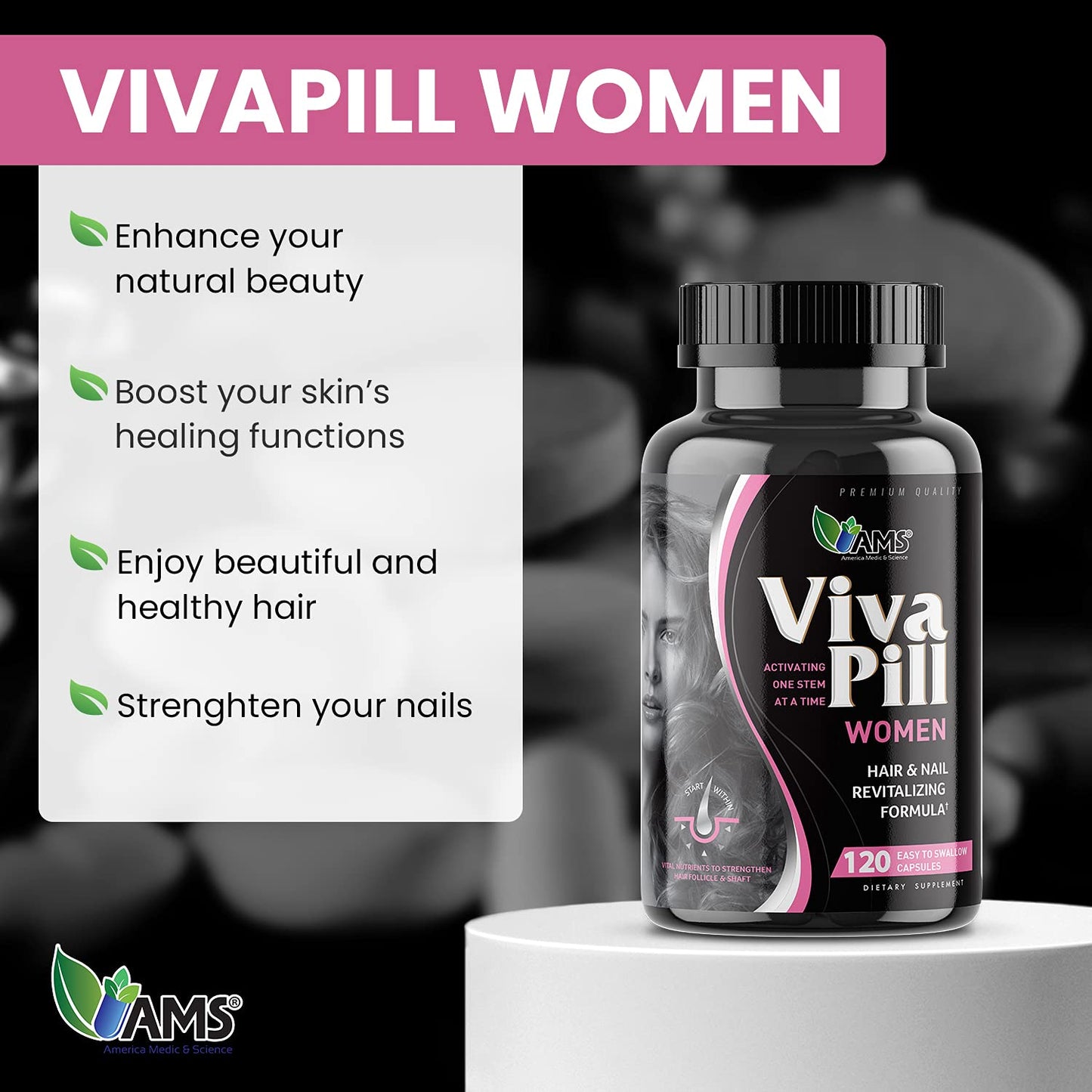 America Medic & Science VivaPill for Women Capsules, Hair, Skin & Nails, 120 Capsules