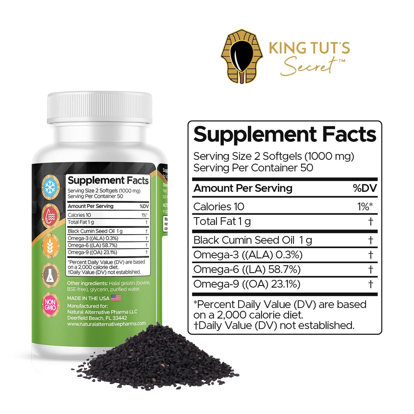 KING TUT'S SECRET Black Seed Softgels 500 mg, 1 Count