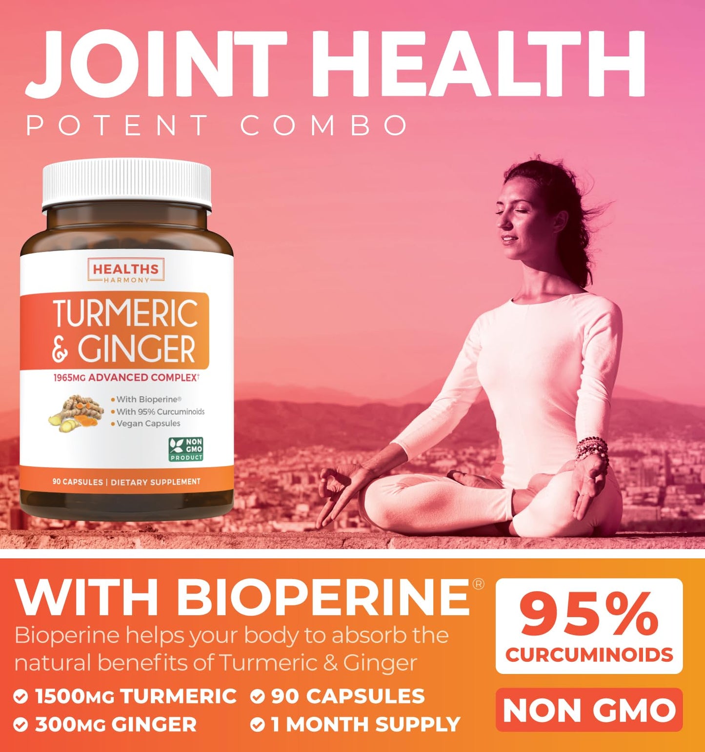 Healths Harmony Turmeric and Ginger Supplement Capsules, 90 Count