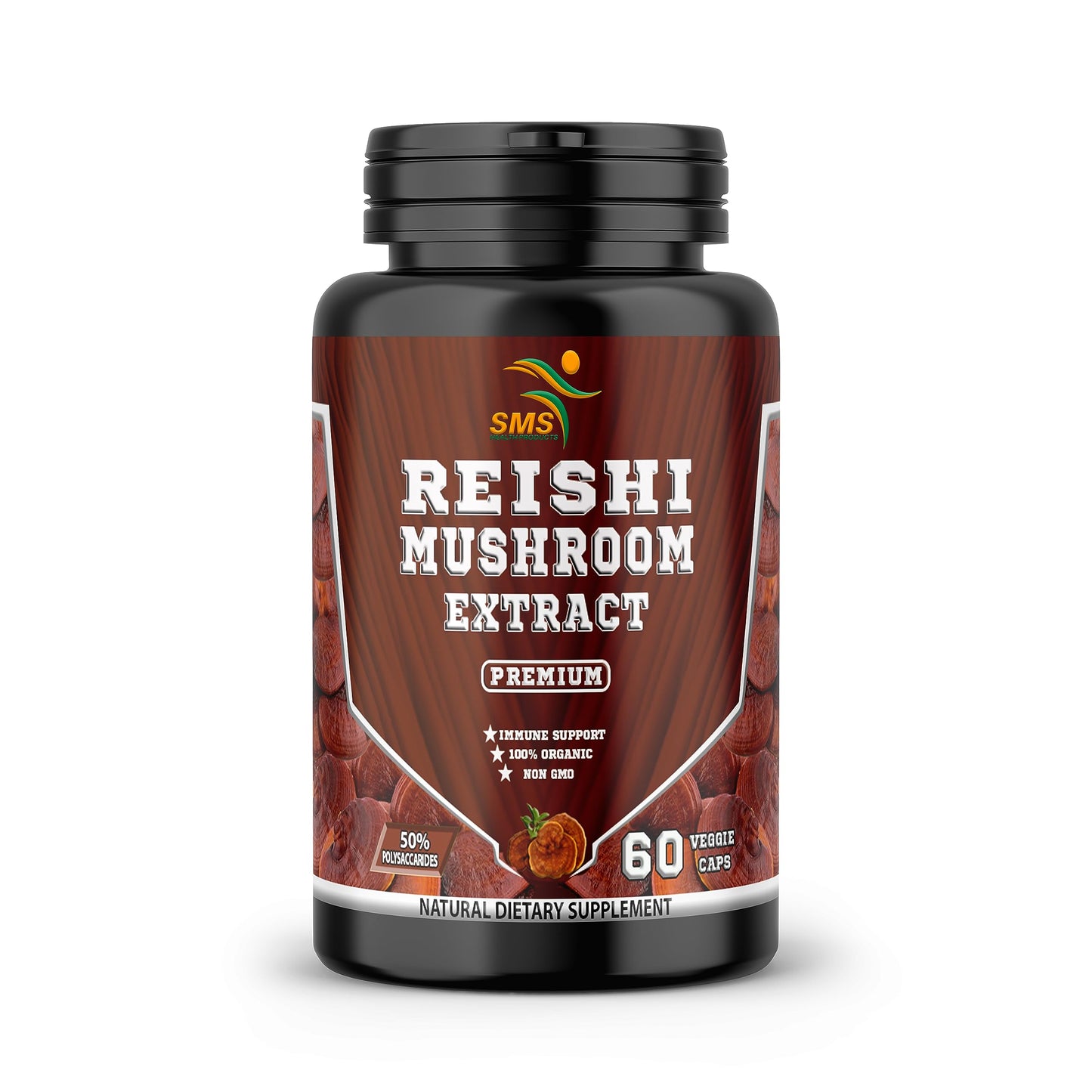 SMSHEALTHPRODUCTS.com Reishi Mushroom Extract 20:1 Ganoderma Lucidum 1000mg Per Serving Capsules, 60 Count