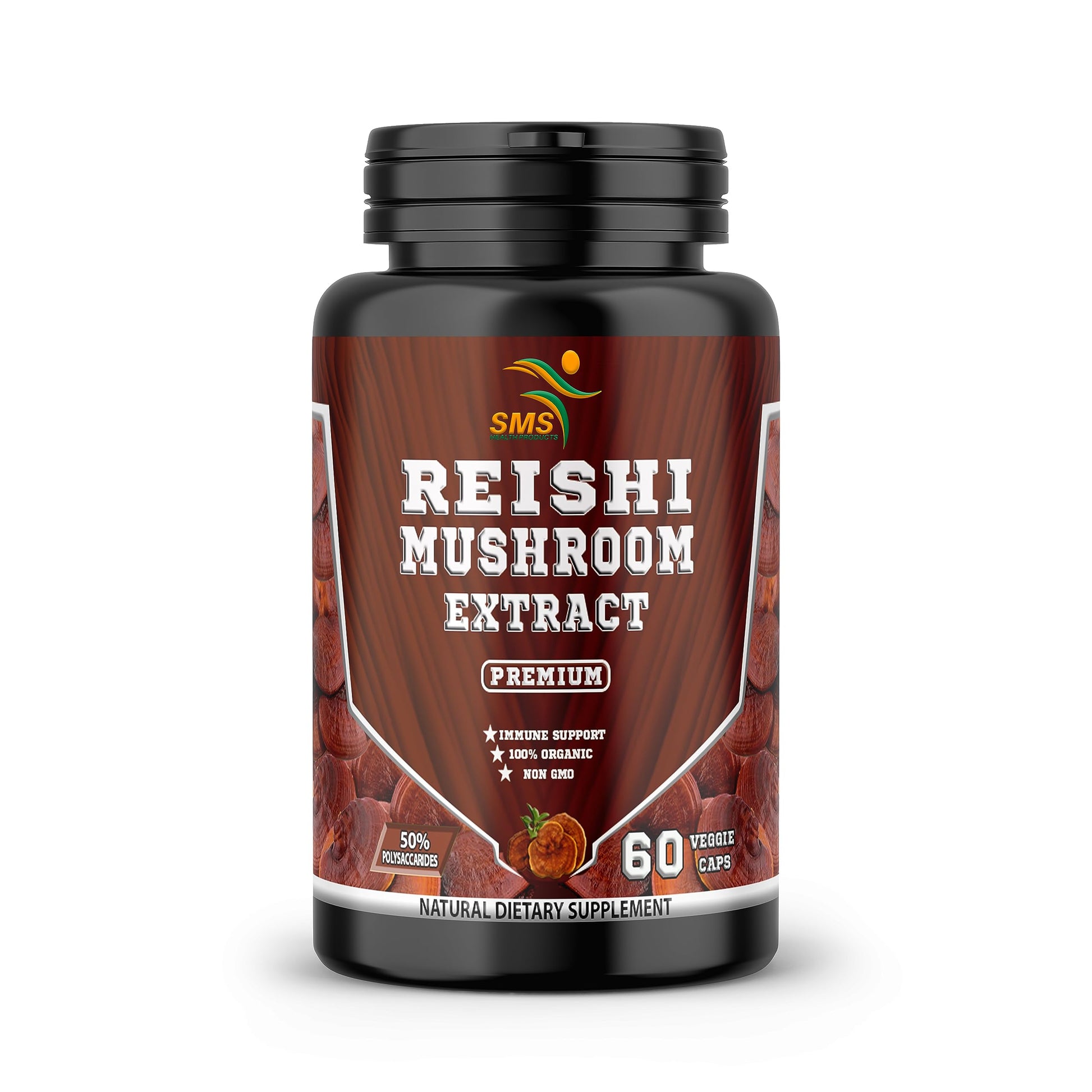 SMSHEALTHPRODUCTS.com Reishi Mushroom Extract 20:1 Ganoderma Lucidum 1000mg Per Serving Capsules, 60 Count