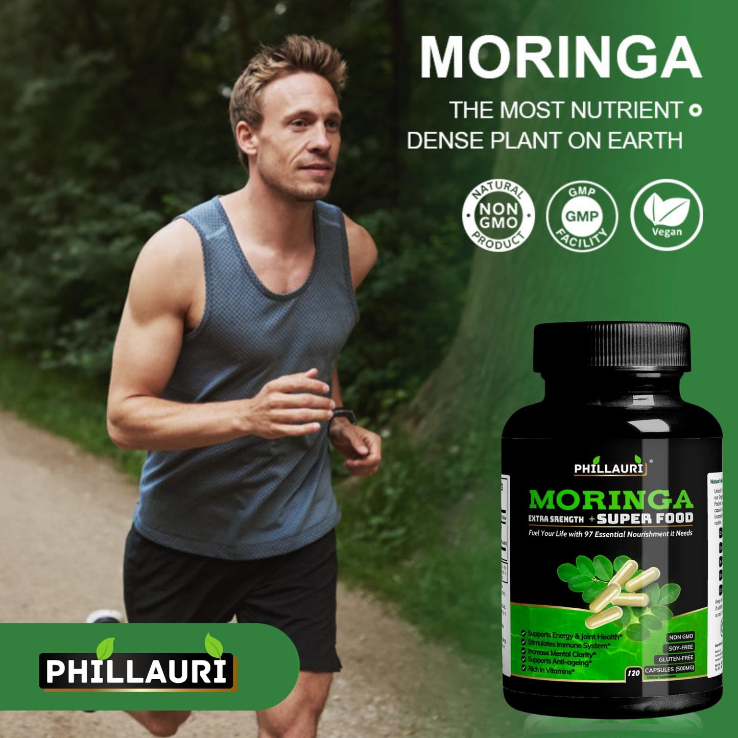 Phillauri Organic Moringa Powder Capsules, 360 Capsules
