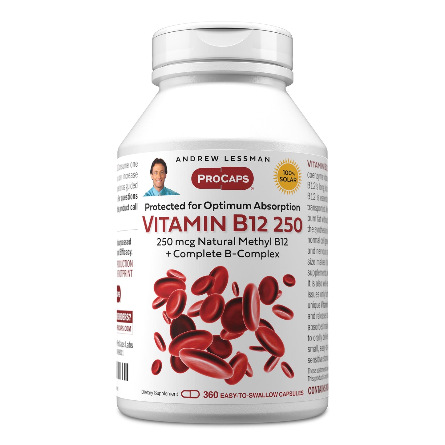 ANDREW LESSMAN Vitamin B12 250 360 Capsules - Absorption-Protected Methylcobalamin (Natural Coenzyme Vitamin B12), Essential for Energy and Stress Support, Plus B-Complex, Easy to Swallow