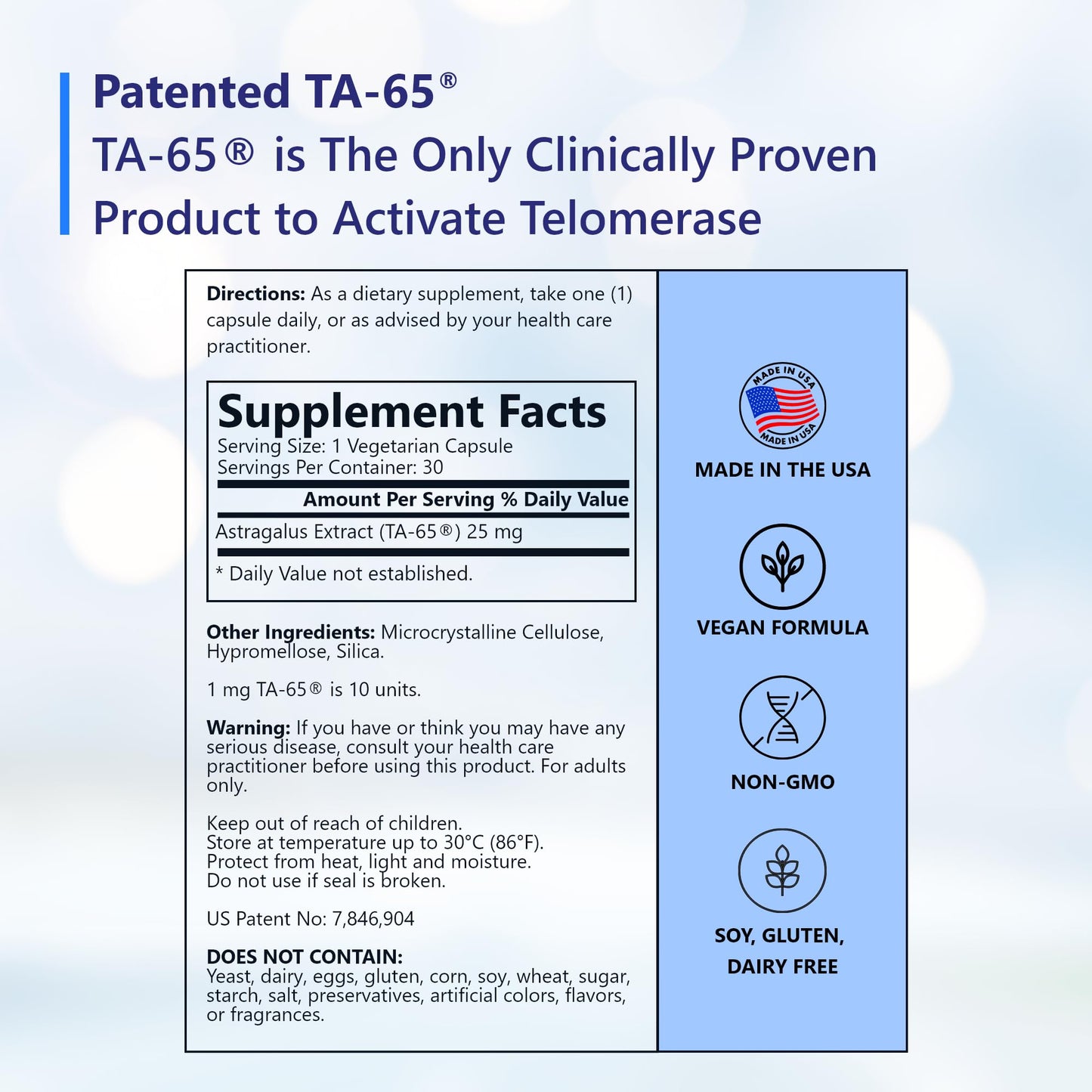 T.A. Sciences TA-65 Telomere Activation Supplement Capsules, 30 Capsules