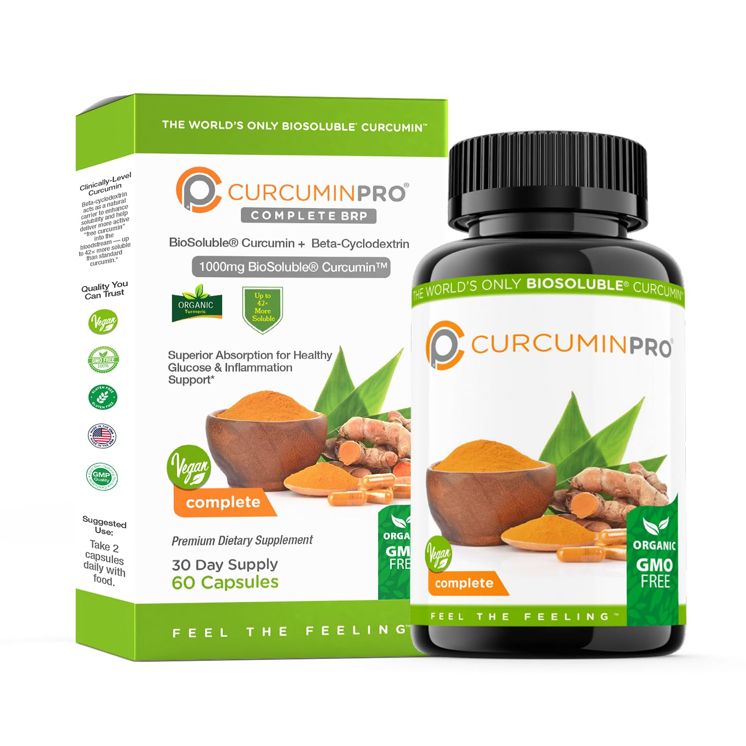 curcuminpro Complete Vegan BioSoluble Brown Rice Protein & Organic Turmeric Curcumin Supplement 60 Capsules