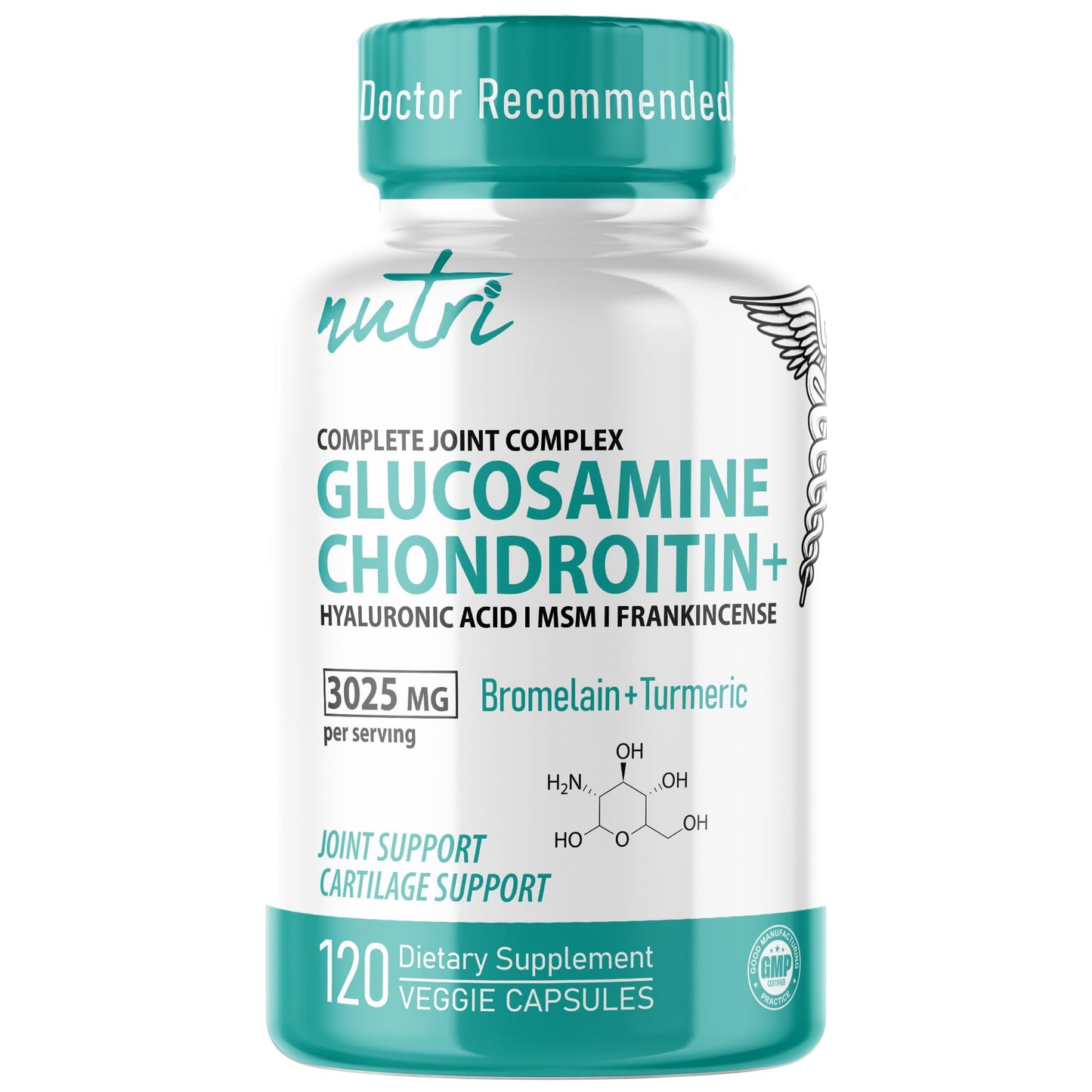 Nature's Fusions Nutri 8-in-1 Glucosamine Chondroitin MSM Turmeric Bromelain Boswellia Hyaluronic Acid 3025 mg Joint Support Supplement 120 Capsules