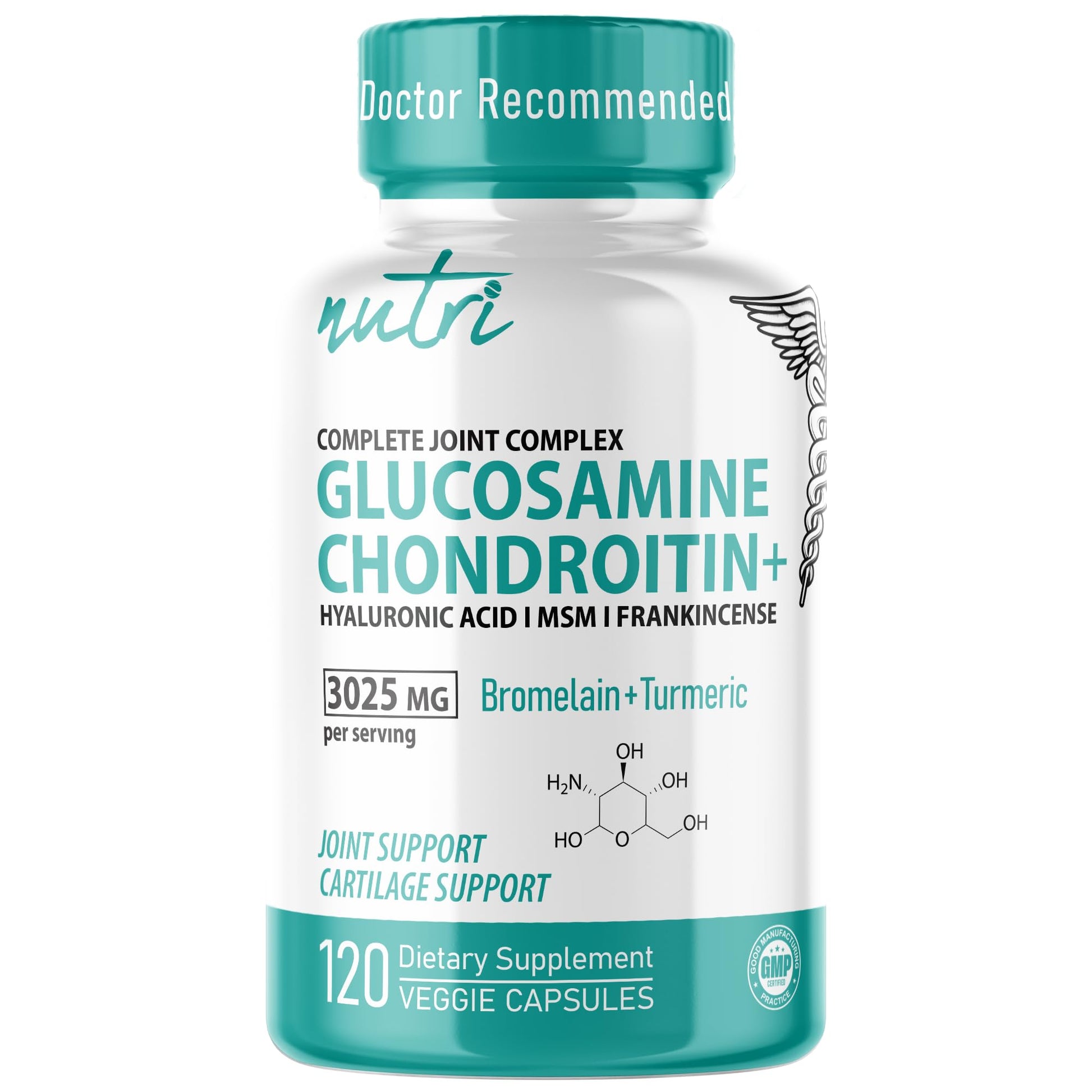 Nature's Fusions Nutri 8-in-1 Glucosamine Chondroitin MSM Turmeric Bromelain Boswellia Hyaluronic Acid 3025 mg Joint Support Supplement 120 Capsules