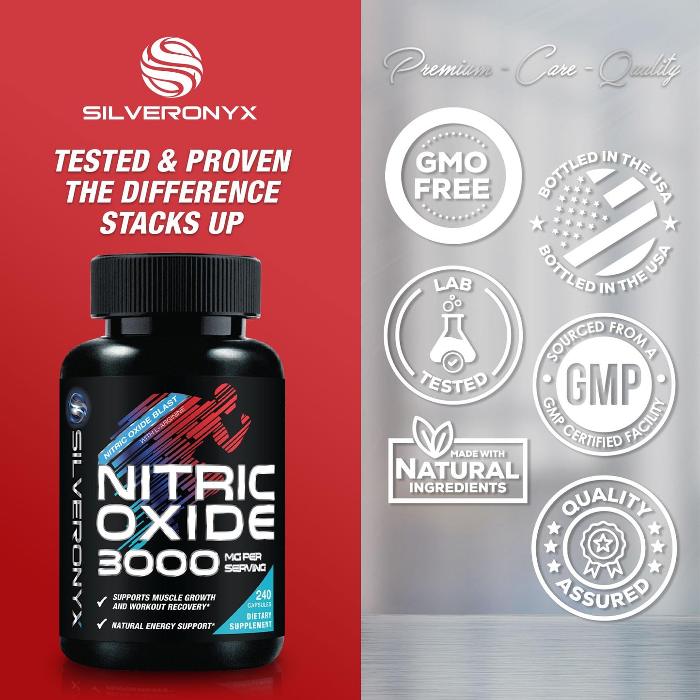 SILVERONYX Extra Strength Nitric Oxide Booster, 240 Capsules