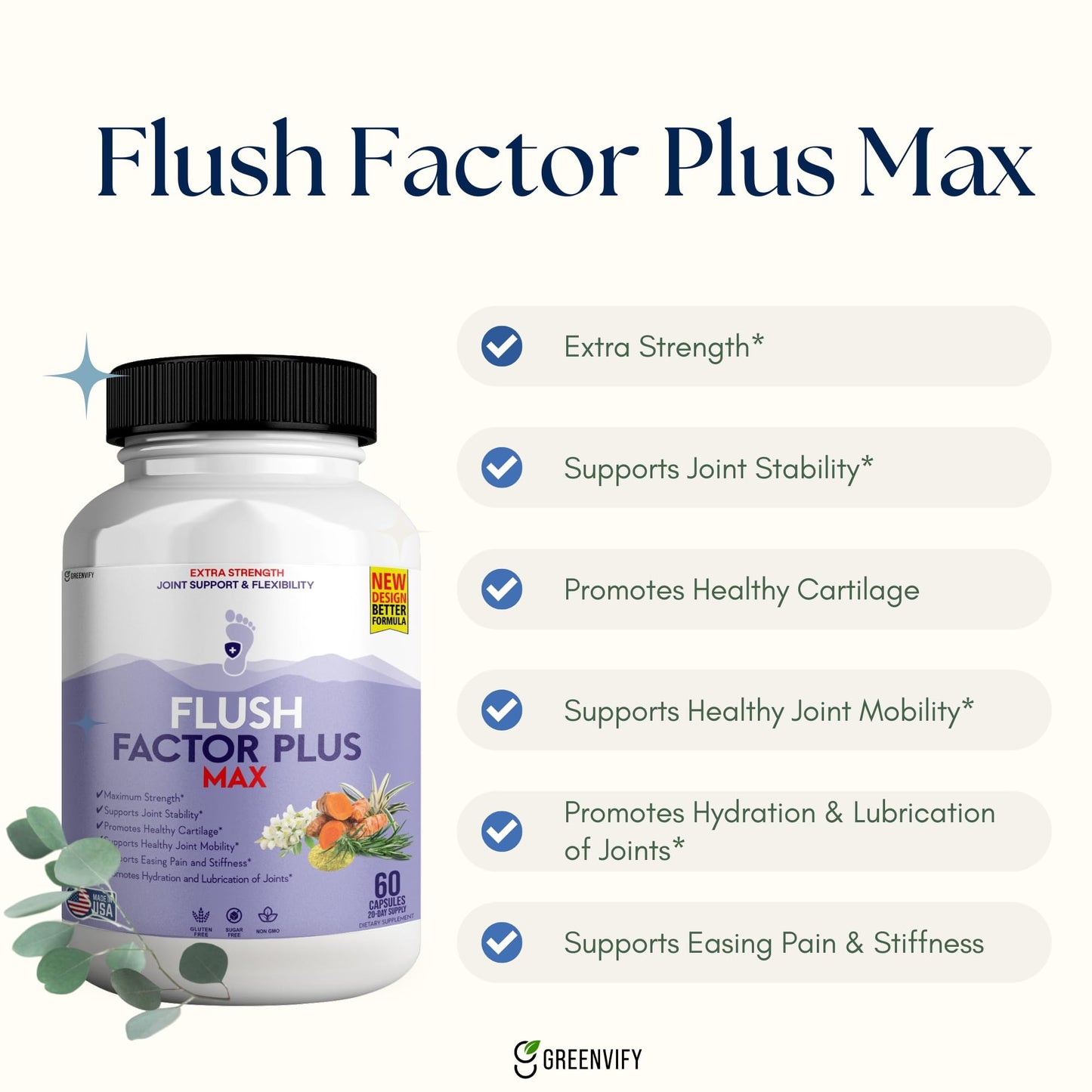 GREENVIFY Flush Factor Plus Max Natural Essences Natural Joint Support Supplement Capsules, 300